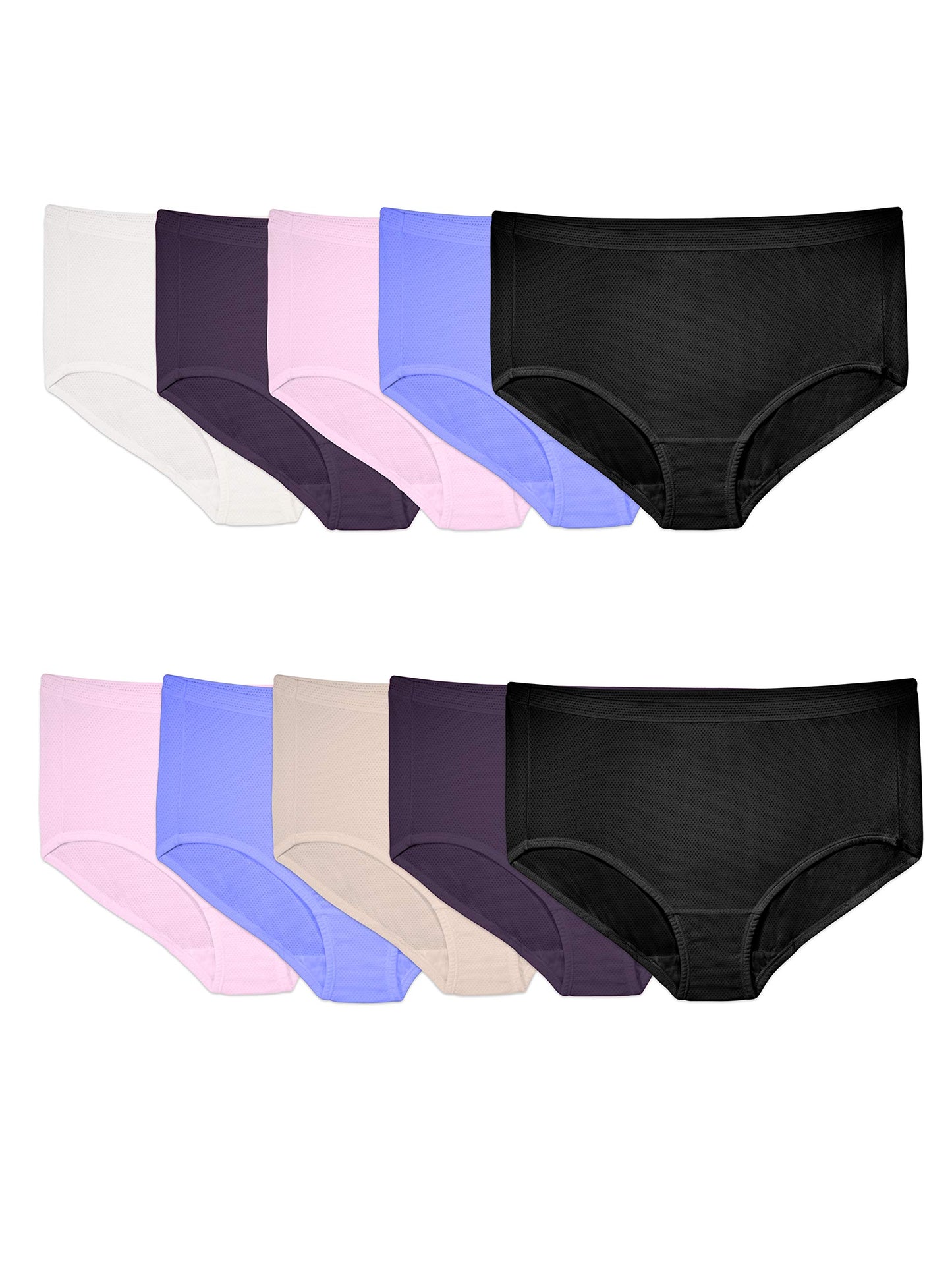 Fruit Of The Loom Womens Breathable Underwear, Moisture Wicking Keeps You Cool & Comfortable, Available In Plus Size Briefs, Micro Mesh - Low Rise Brief - 6 Pack - Colors May Vary, 10 US