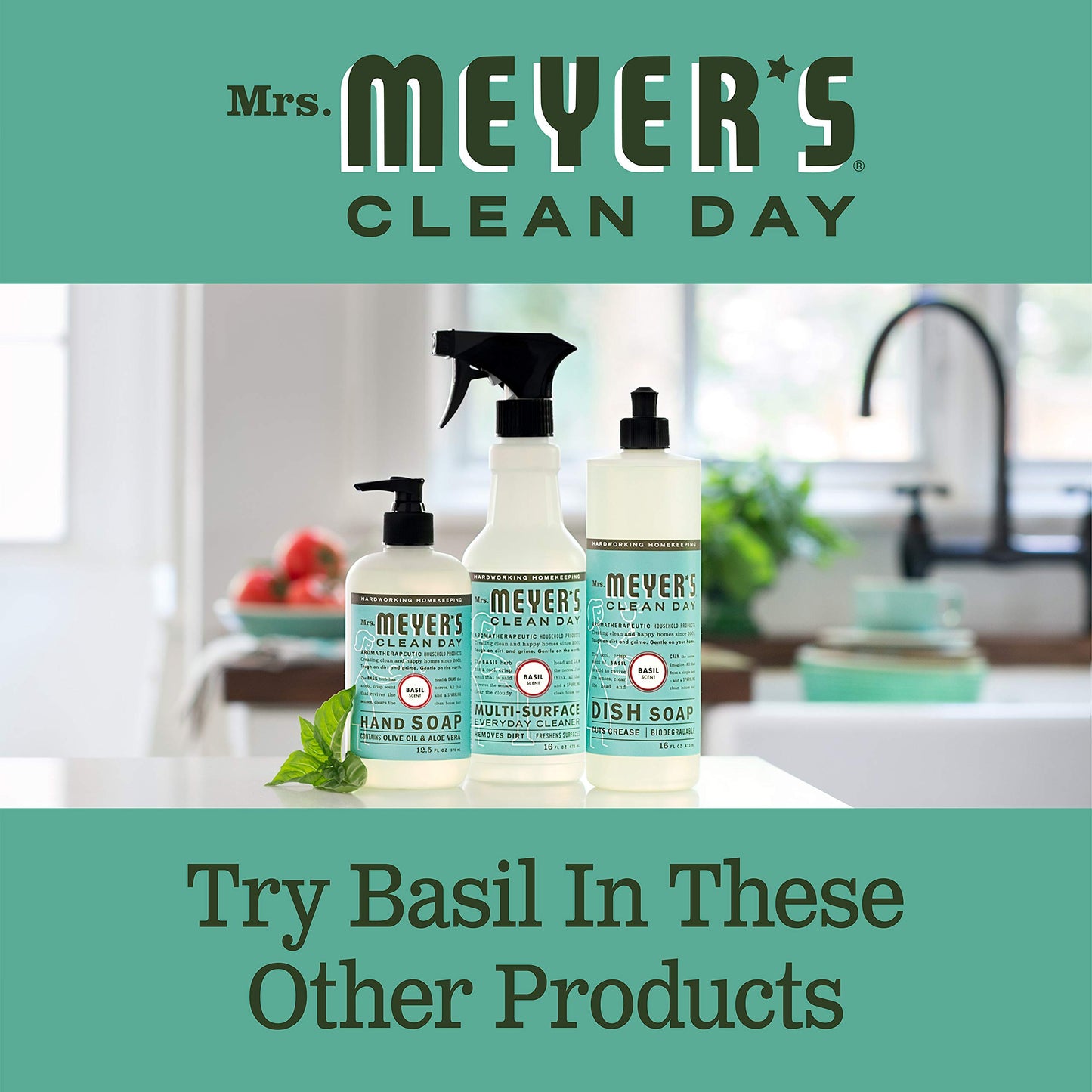 MRS. MEYER'S CLEAN DAY Liquid Dish Soap, Biodegradable Formula, Basil, 16 fl. oz