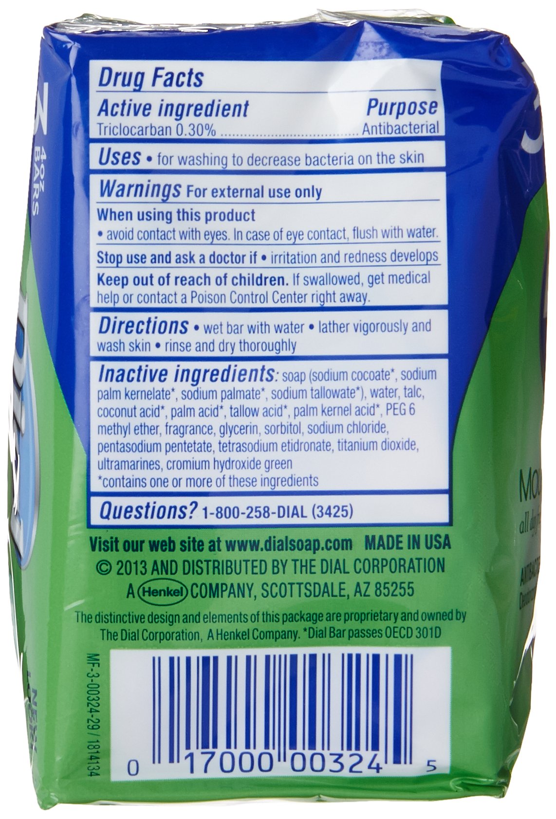 Dial Antibacterial Deodorant Soap, Mountain Fresh, 4 Ounce, 9 Bars