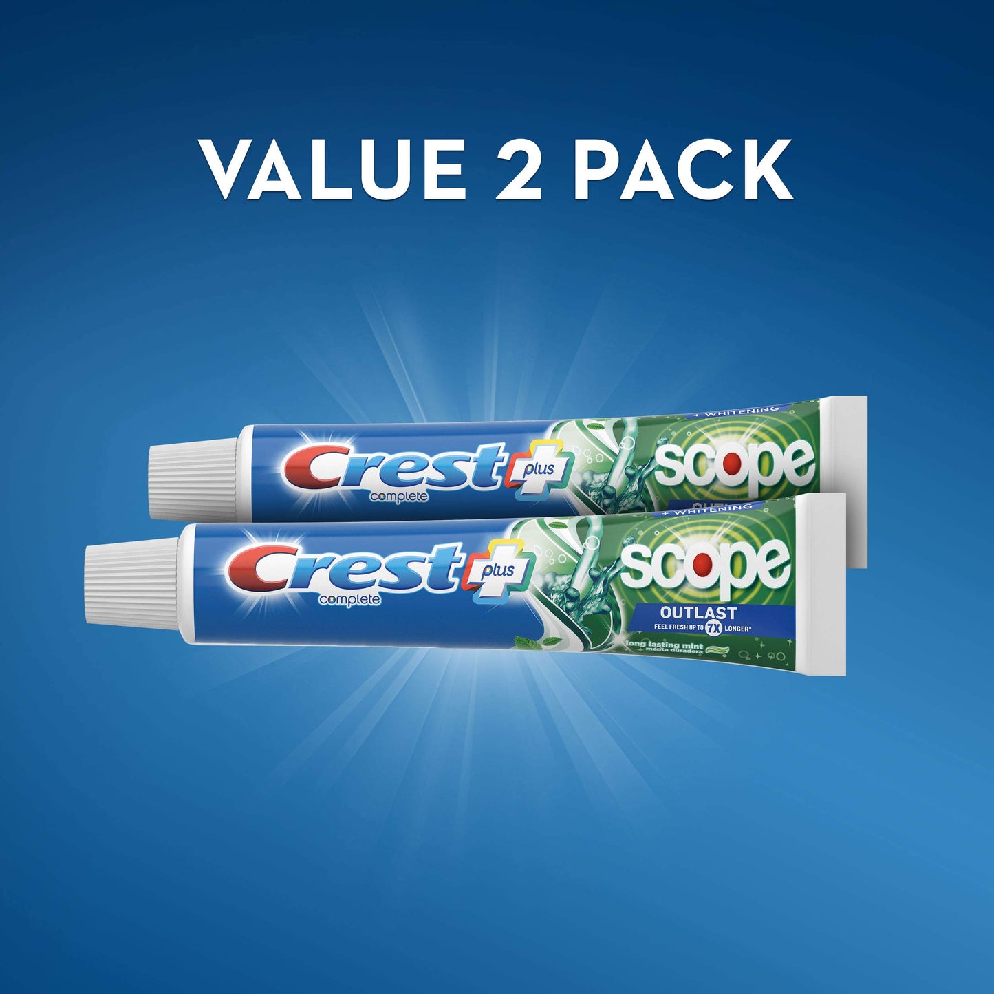 Crest +X 40mm Outlast Complete Whitening Toothpaste, Mint, 5.4 Oz, Pack Of 2, 4.050 Lb (Pack Of 2)