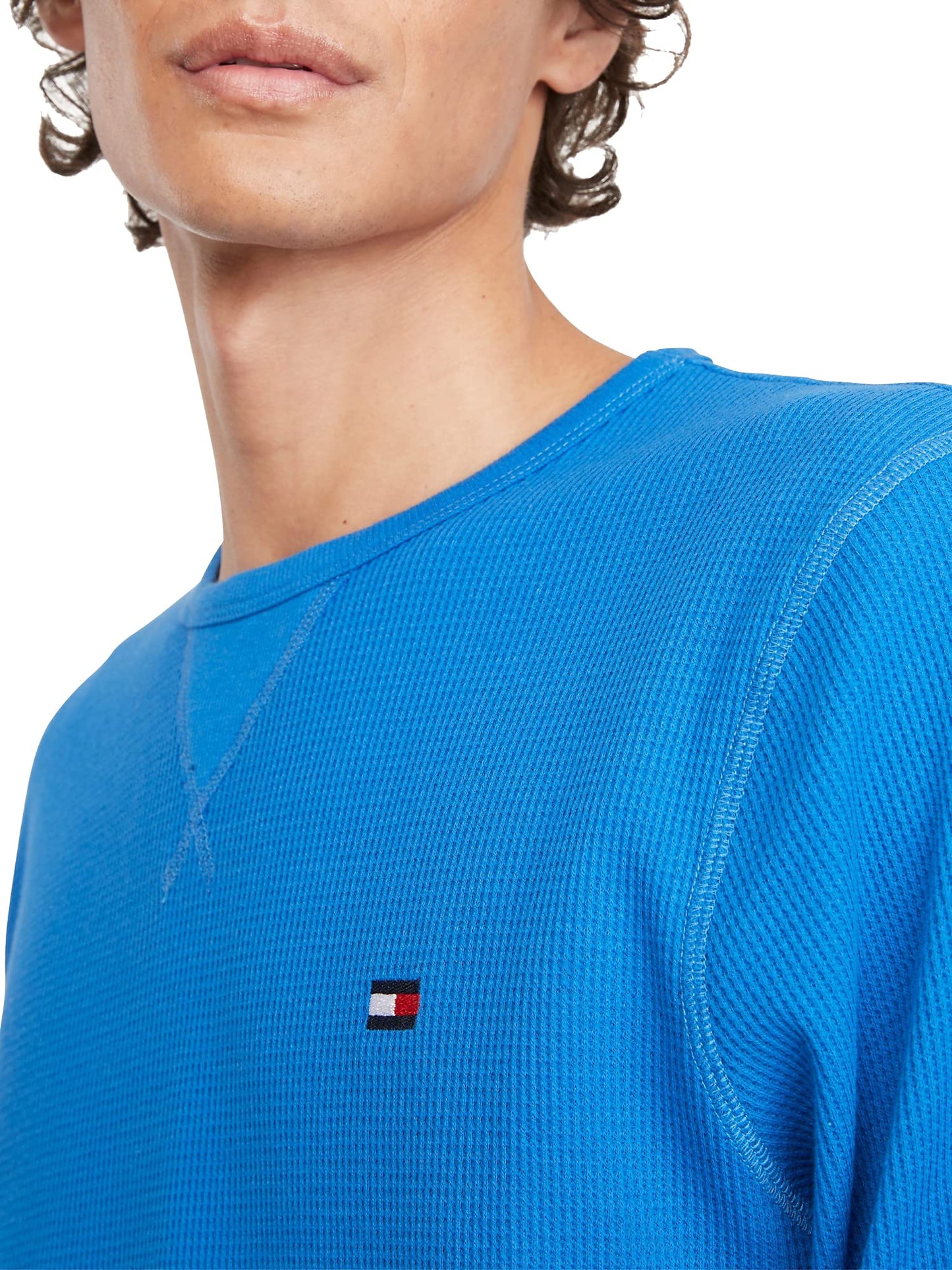 Tommy Hilfiger Men's Thermal Long Sleeve Crew Neck Shirt (Medium, China Blue)