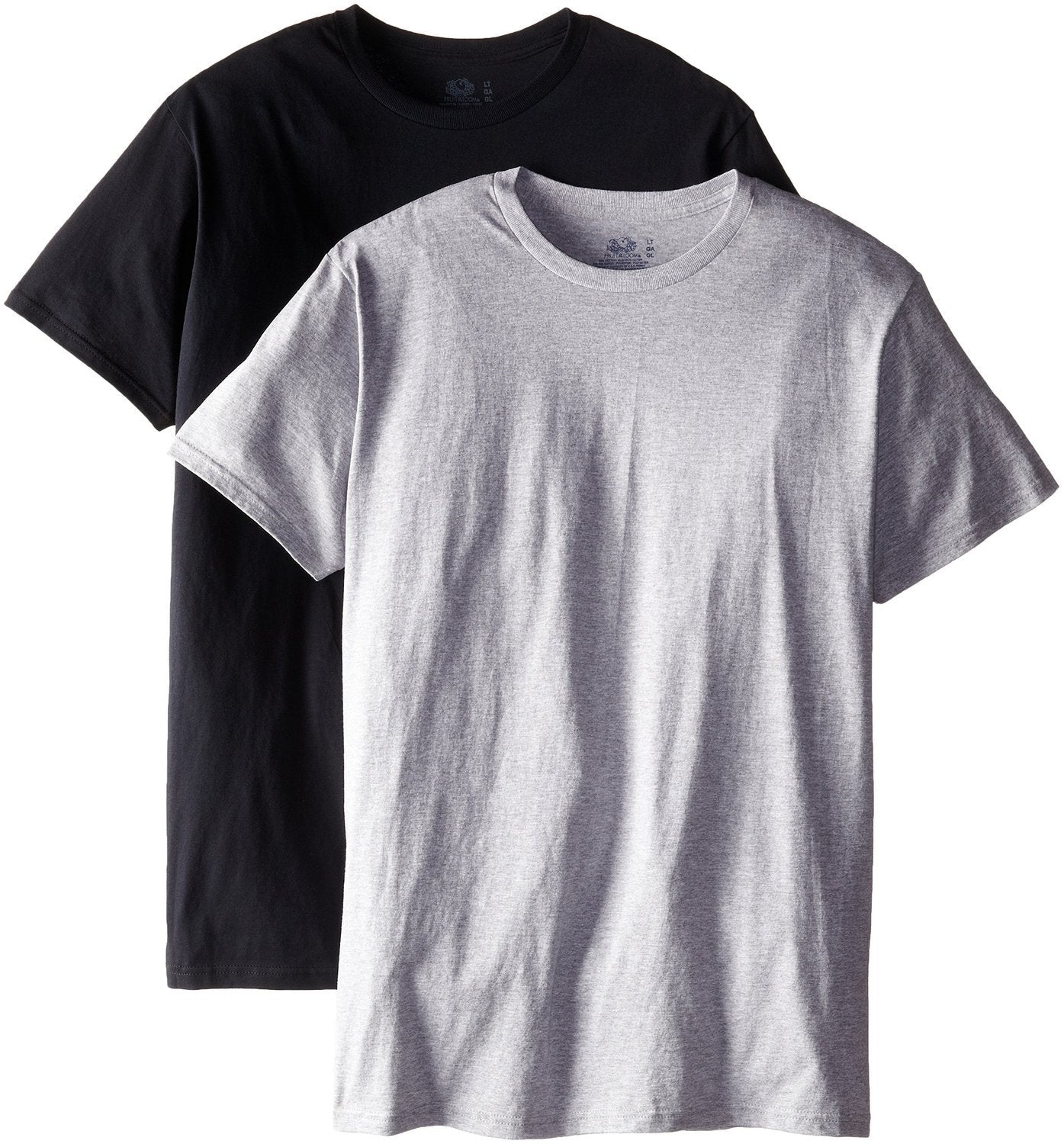 Fruit of the Loom Men's 2-Pack Tall Size Crew T-Shirt, Black/Gray, XLT