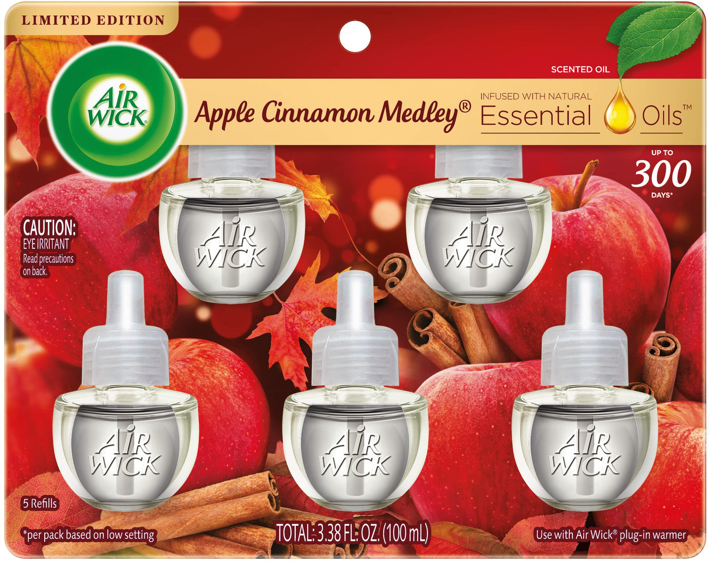 Air Wick Plug in Scented Oil Refill, 7ct, Apple Cinnamon Medley, Fall Scent, Essential Oils, Air Freshener