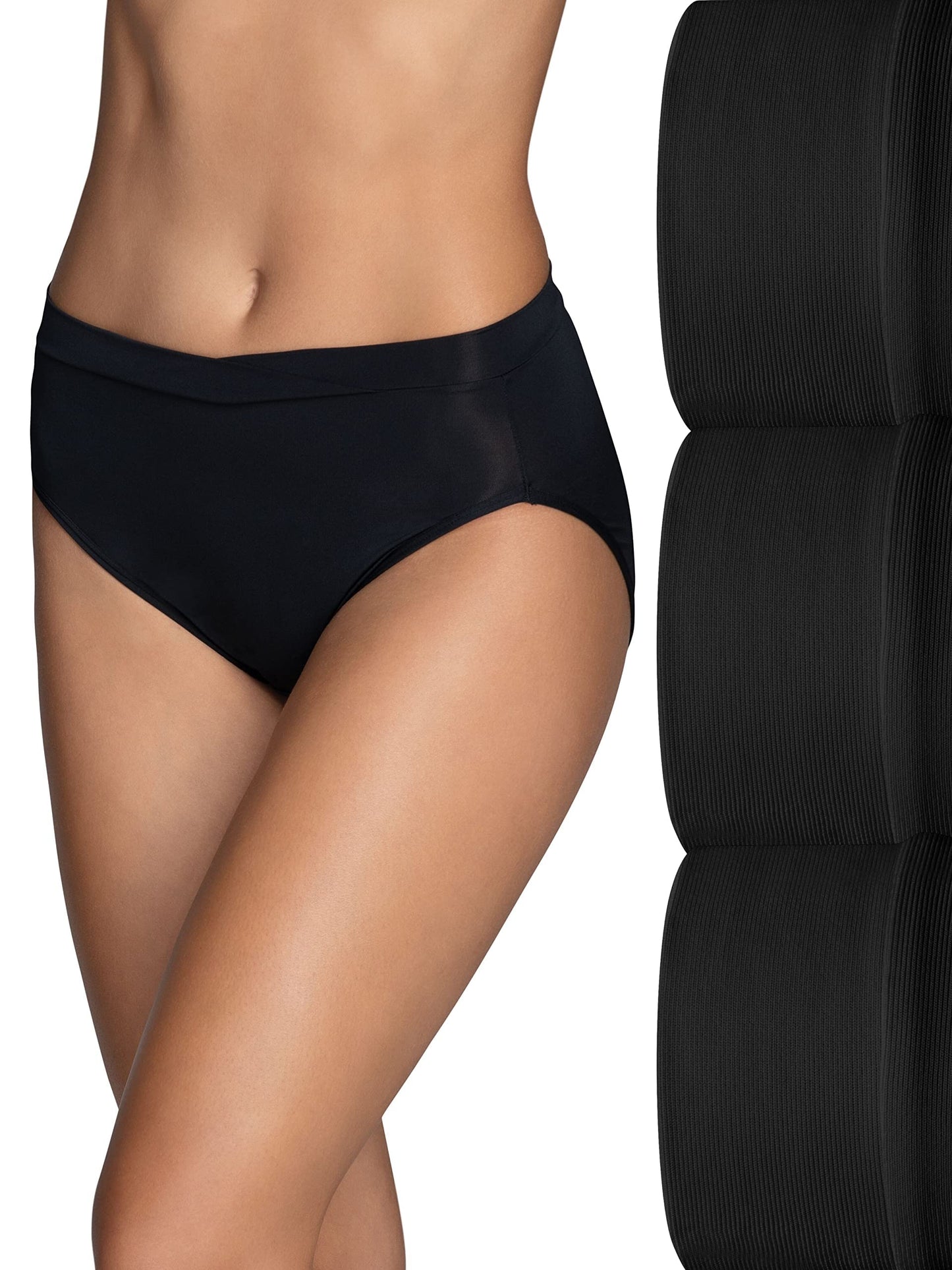 Vanity Fair Women's Beyond Comfort Hi Cut Panties, Seamless Waist-Black, 9