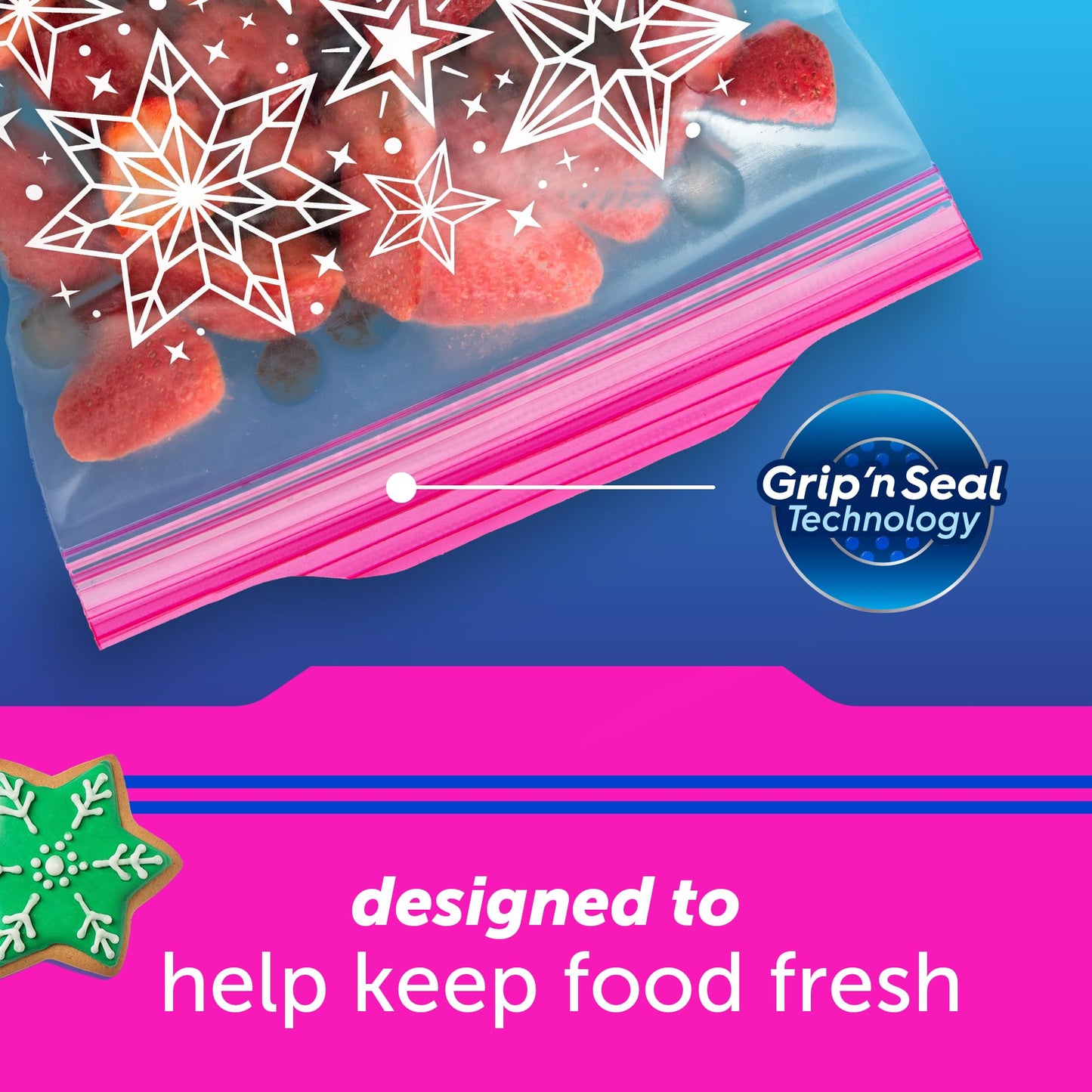 Ziploc Gallon Food Storage Bags, Grip 'n Seal Technology for Easier Grip, Open, and Close, 120 Count, Holiday Designs