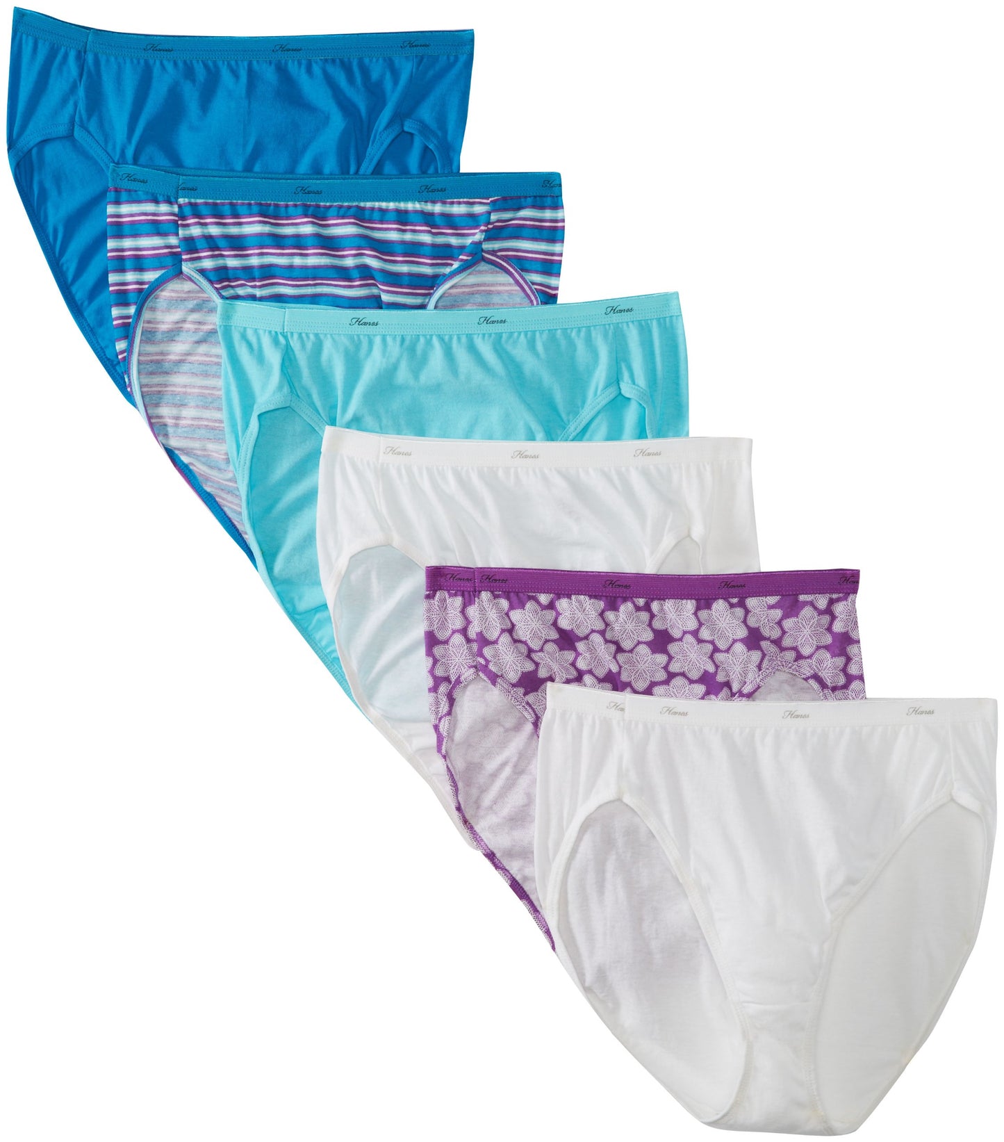 Hanes Women's No Ride Up Cotton Hi-Cut Panties (5, Assoretd Prints)