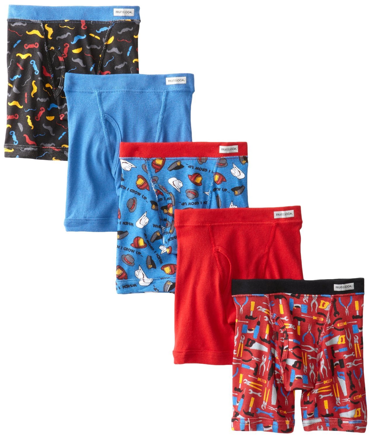 Fruit of the Loom 5Pack Boys Covered Waistband Boxer Briefs Underwear 4T