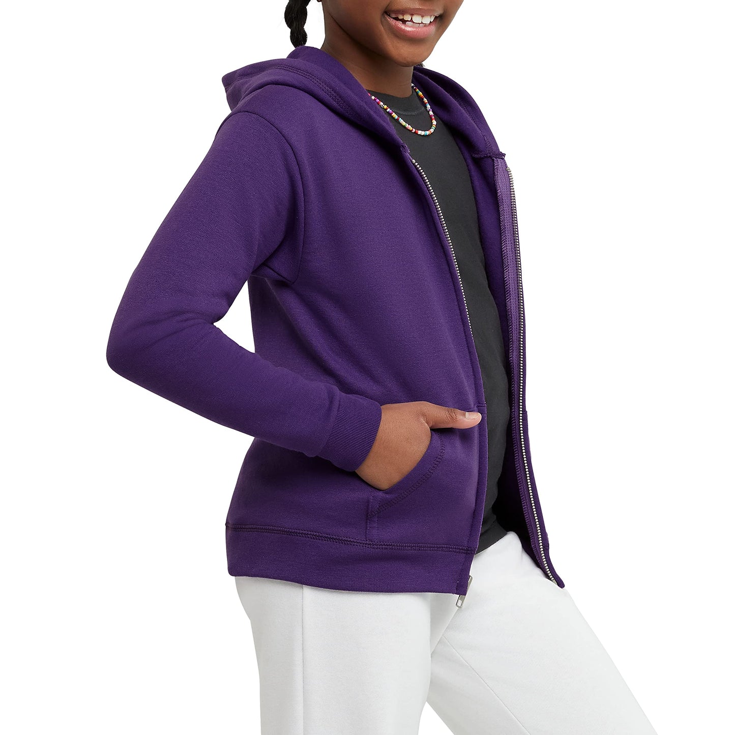 Hanes Girls' Big ComfortSoft EcoSmart Full-Zip Hoodie, Purple Thora, XL