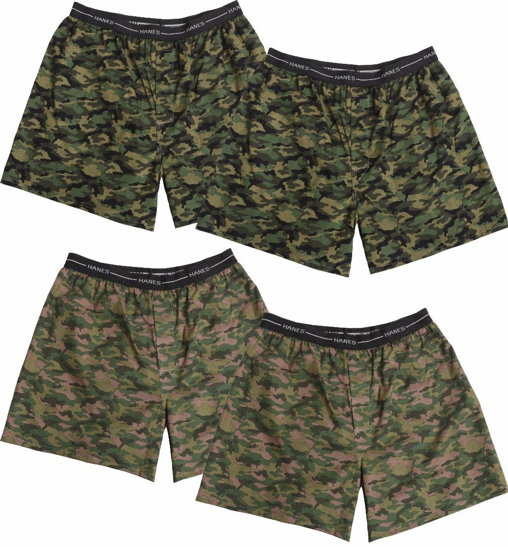 Hanes Red Label Men's 4-Pack Exposed Waistband Woven Camo Boxers, Camo, XL