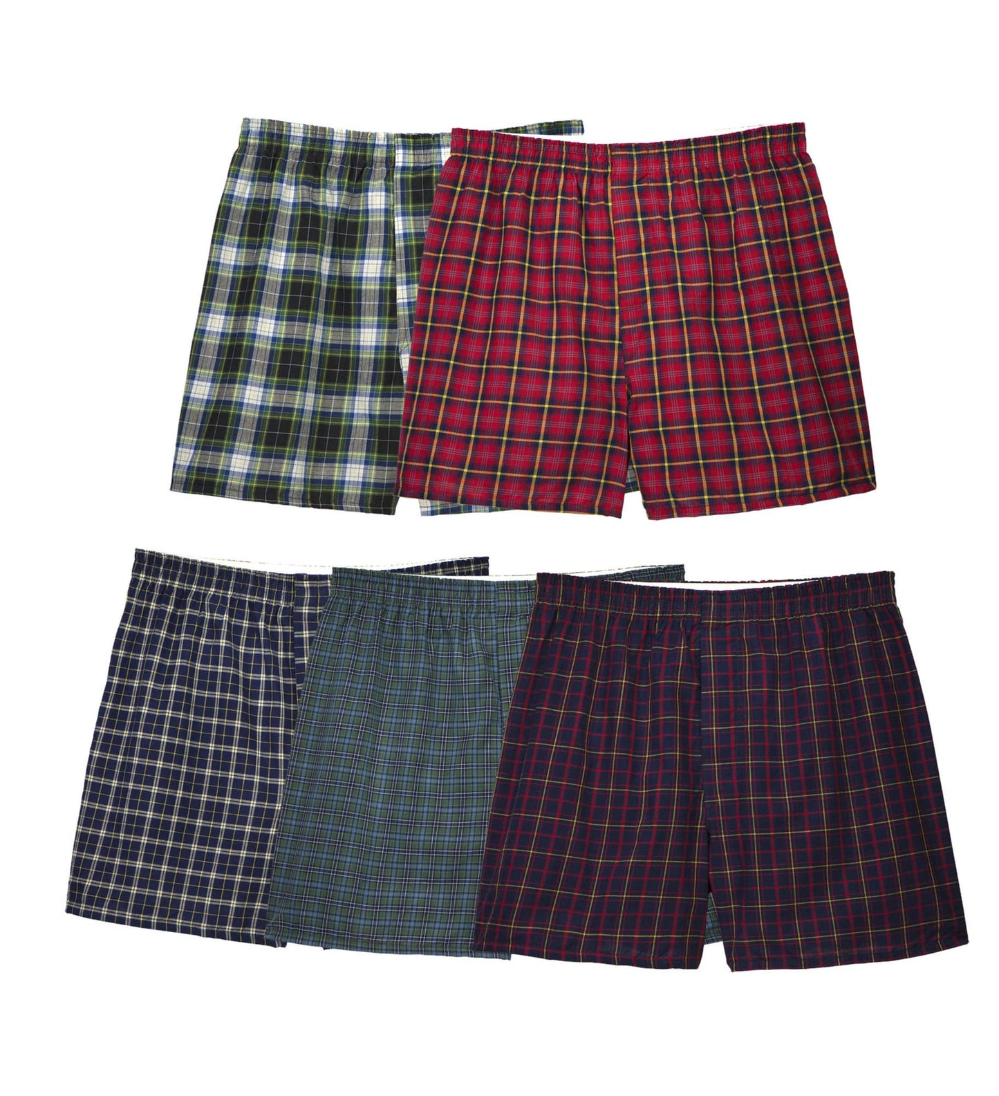 Fruit Of The Loom Mens Woven Tartan Boxers 5 Pack, S, Assorted