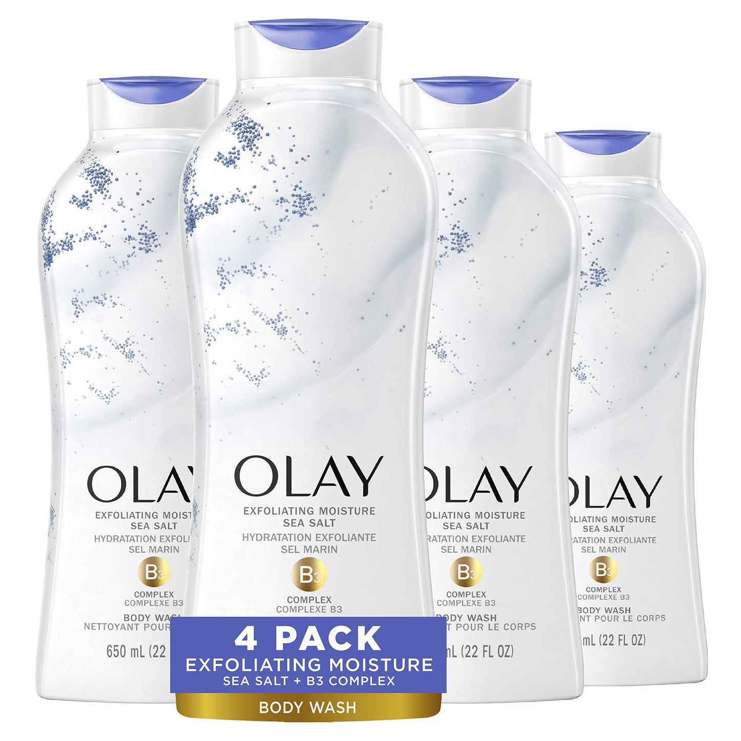 Olay Daily Exfoliating with Sea Salts Body Wash, 22 oz, (4 Count)