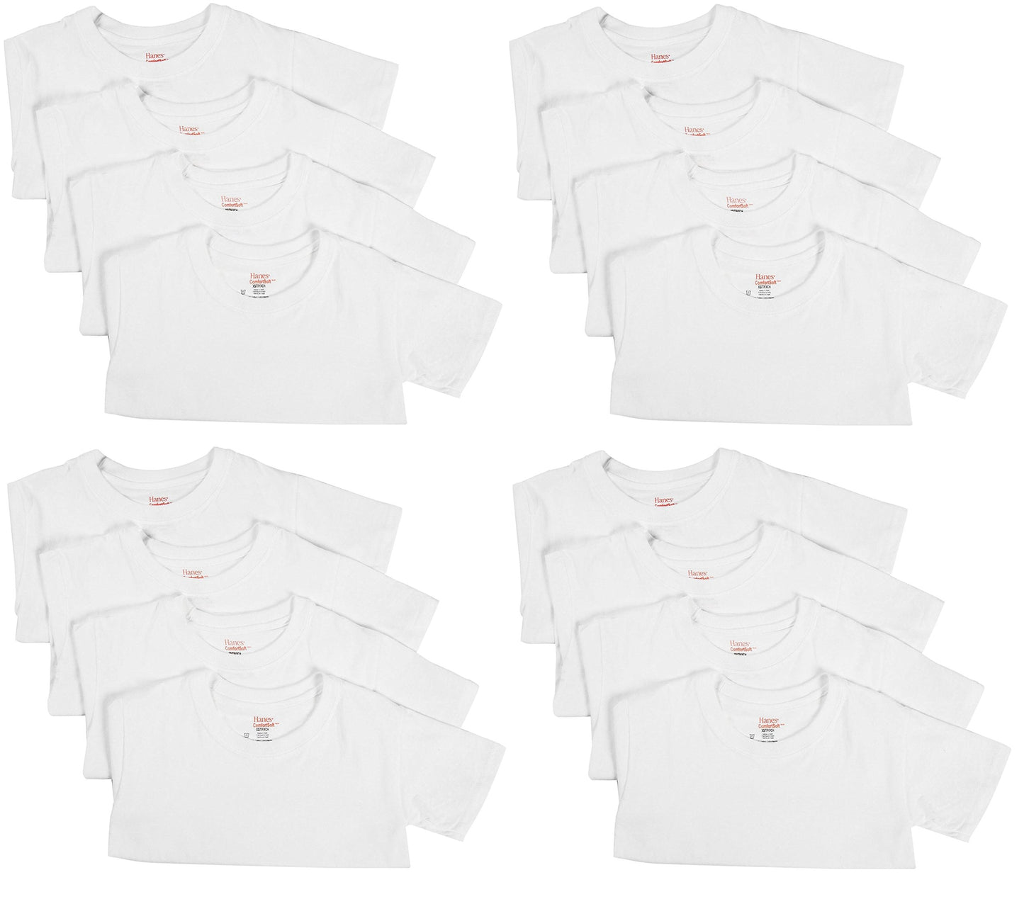 Hanes 8-Pack Boys White Crewneck, 100% Cotton Tagless Undershirts T-Shirts - XL