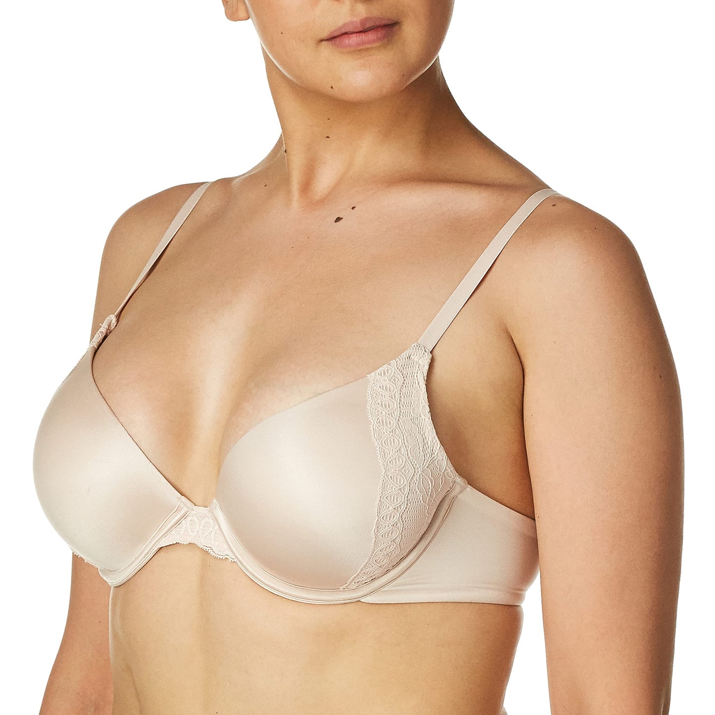 Maidenform Women's Fab Fit T-Shirt Bras (2 Pack), Paris Nude w/Lace/ Dark Purple, Size 36C
