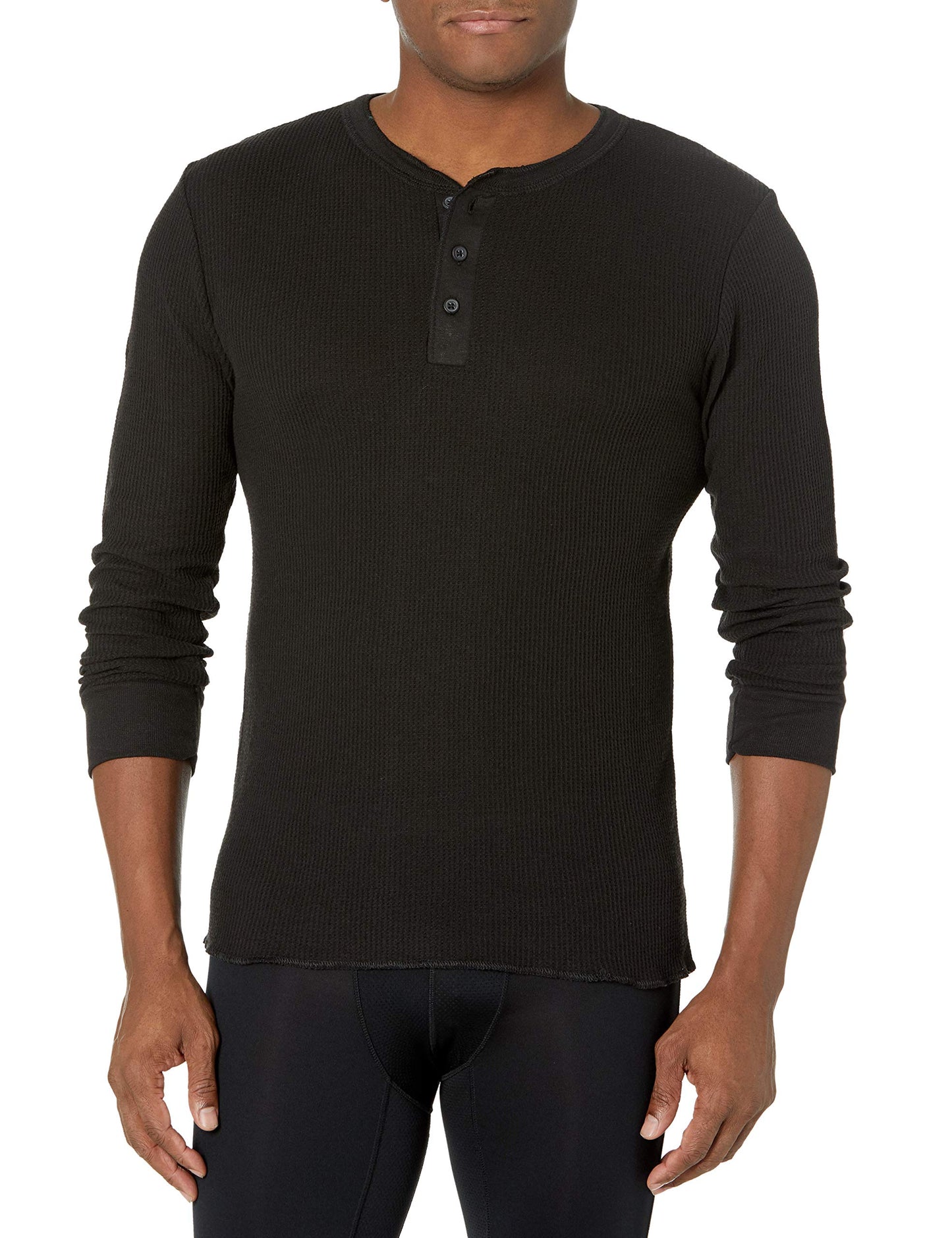 Fruit of the Loom Men's Classic Midweight Waffle Thermal Henley Top, Black Soot, X-Large