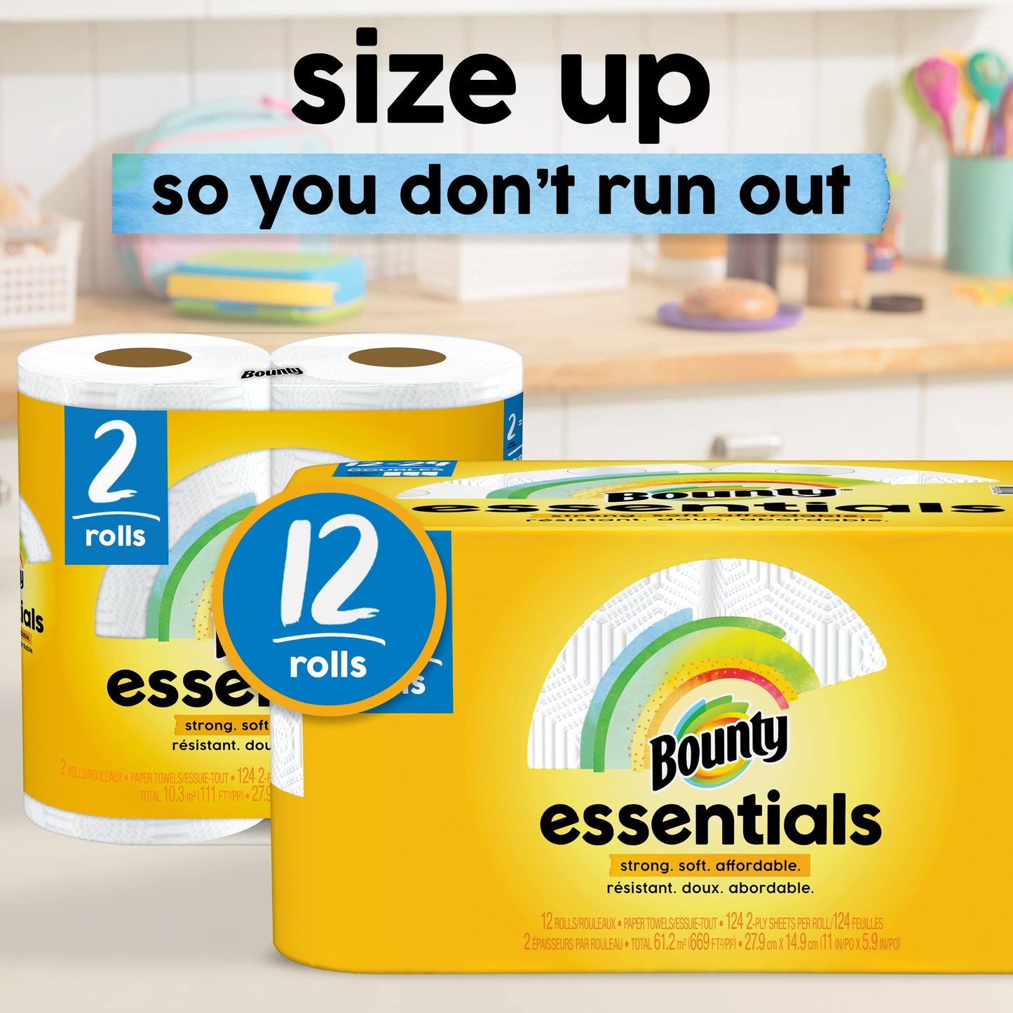 Bounty Essentials Select-A-Size Paper Towels, White, 6 Big Rolls = 8 Regular Rolls, 6 Count