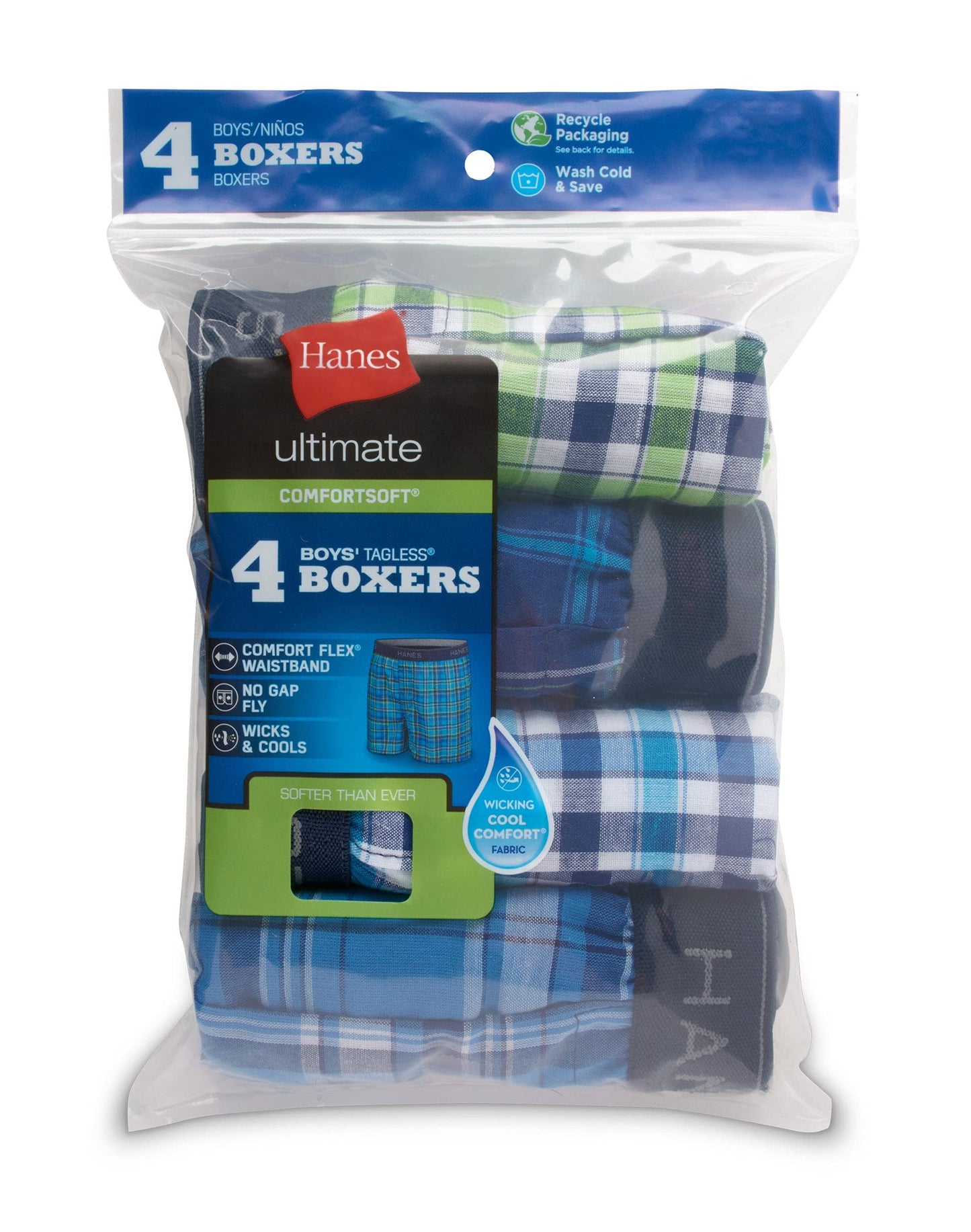 Hanes Boys Ultimate Woven Boxer Brief With ComfortSoft Waistband 4-Pack, S