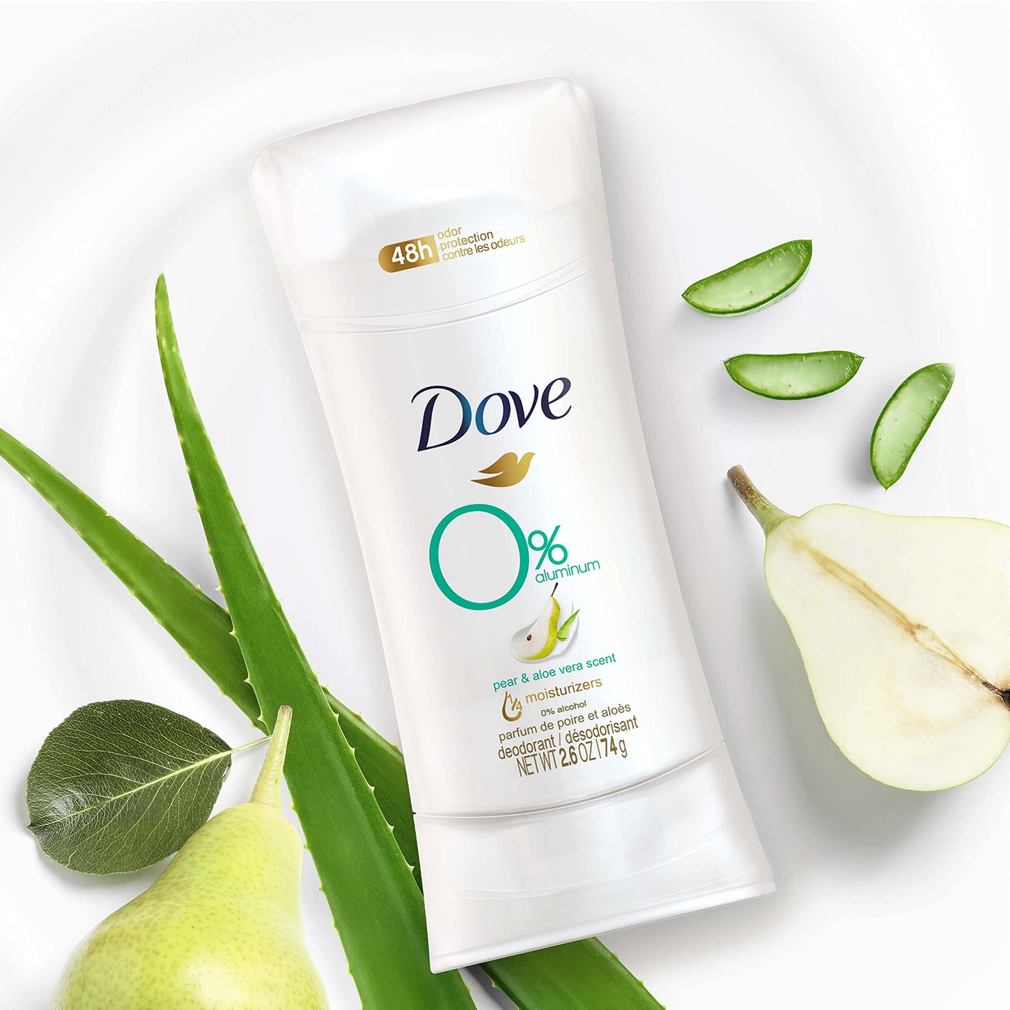 Dove Aluminum Free Deodorant Stick Non irritating for Underarm Care Pear Aloe Vera Kindest, Fresh, 2.6 Oz