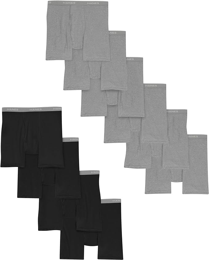 Hanes Men's Boxer Briefs, Soft and Breathable Cotton Underwear with ComfortFlex Waistband, Black And Gray 10 Pack