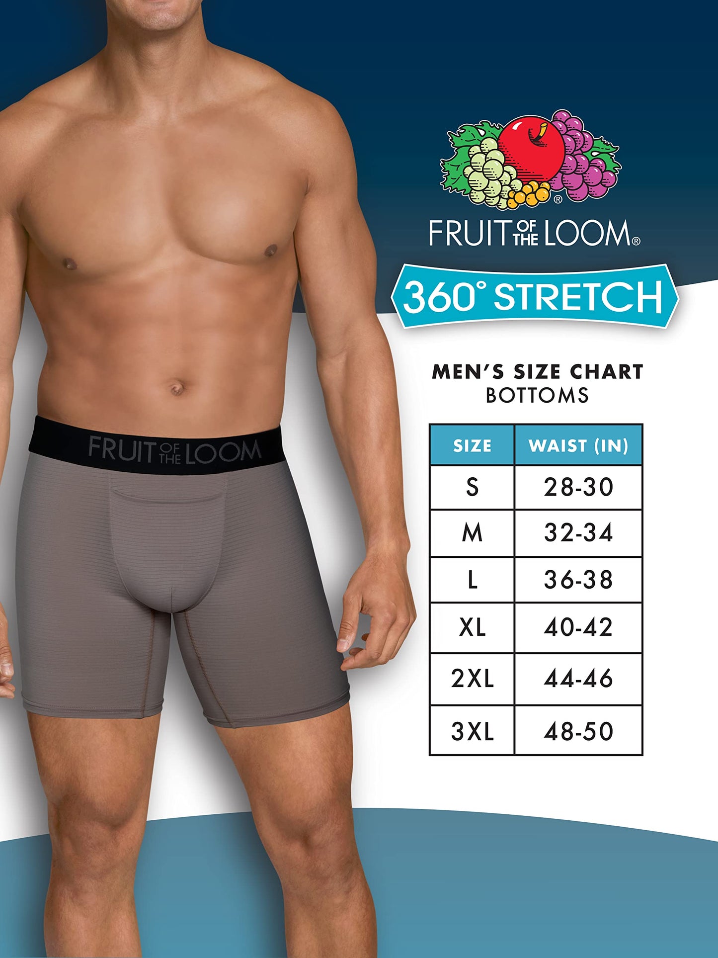 Fruit of the Loom Men's 360 Stretch Boxer Briefs (Quick Dry & Moisture Wicking), Cooling Channels-6 Pack-Colors May Vary, X-Large