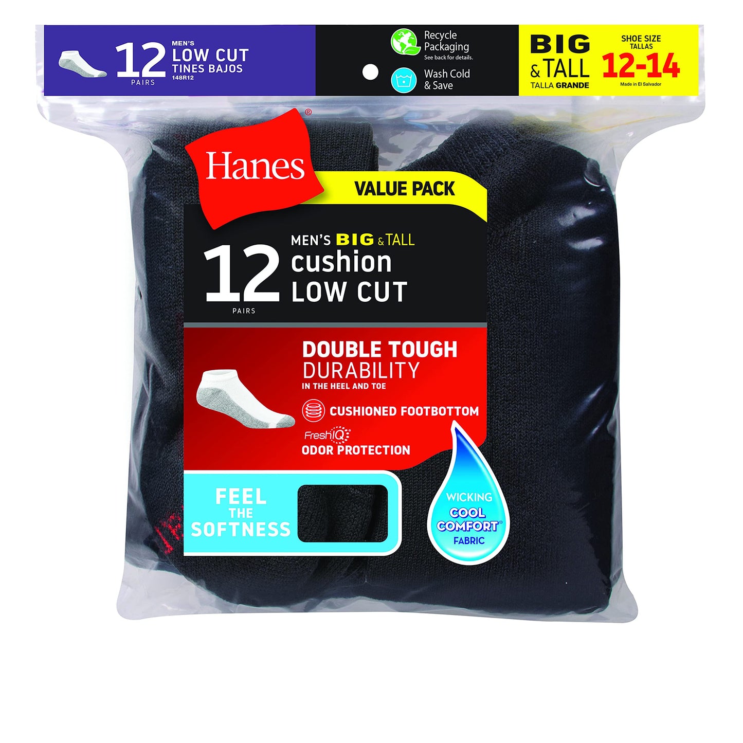 Hanes Men's Double Low Cut Socks 12-Pair Pack, Available in Big & Tall