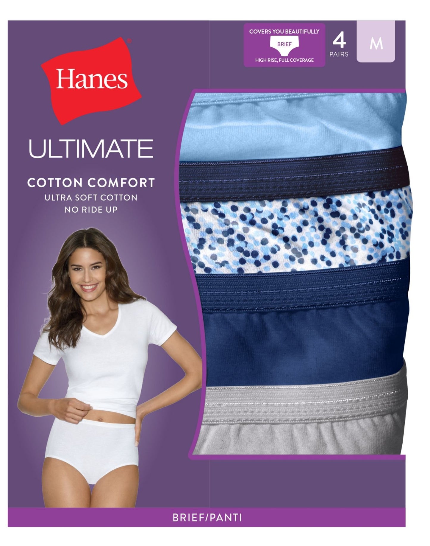 Hanes Ultimate Cotton Women`s Comfort Briefs, 40KUC6, 11, Assorted Blues