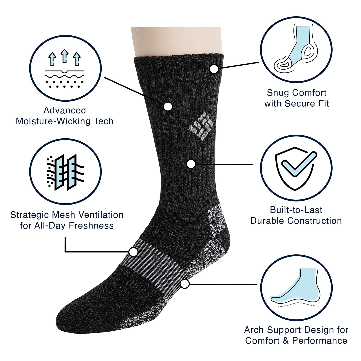 Columbia Men's 4 Pack Moisture Control Crew Socks | Brown/Khaki | Mens 6-12