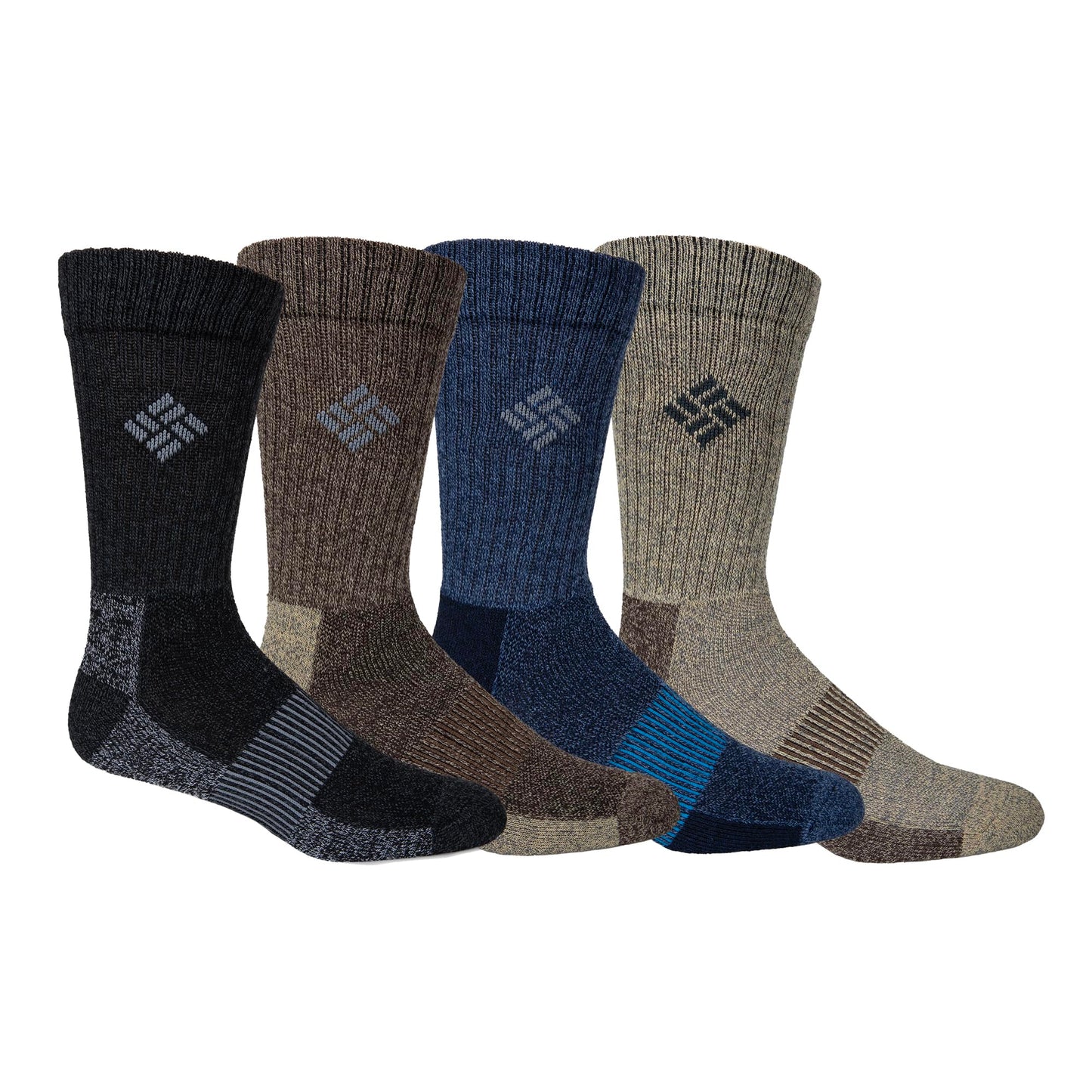 Columbia Men's 4 Pack Moisture Control Crew Socks | Brown/Khaki | Mens 6-12