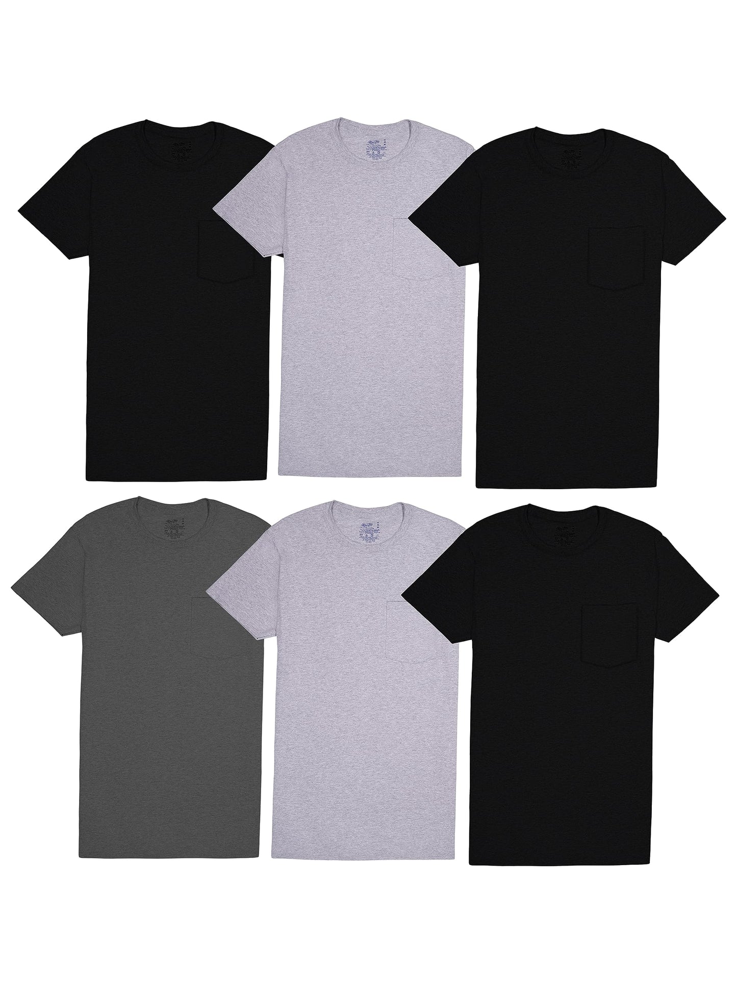 Fruit of the Loom Men's Eversoft Cotton Stay Tucked Crew T-Shirt, Regular-6 Pack Black/Grey, x_l