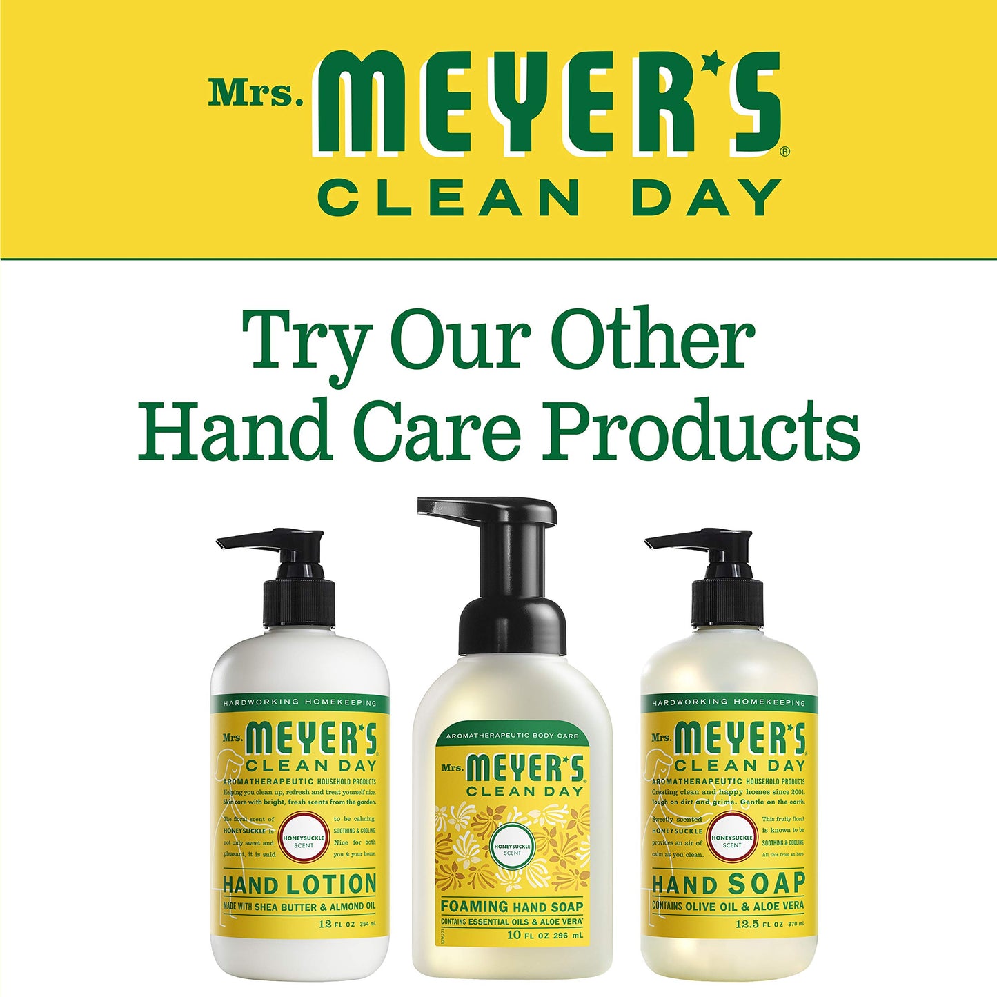 MRS. MEYER'S CLEAN DAY Hand Lotion for Dry Hands, Non-Greasy Moisturizer Made with Essential Oils, Honeysuckle, 12 oz