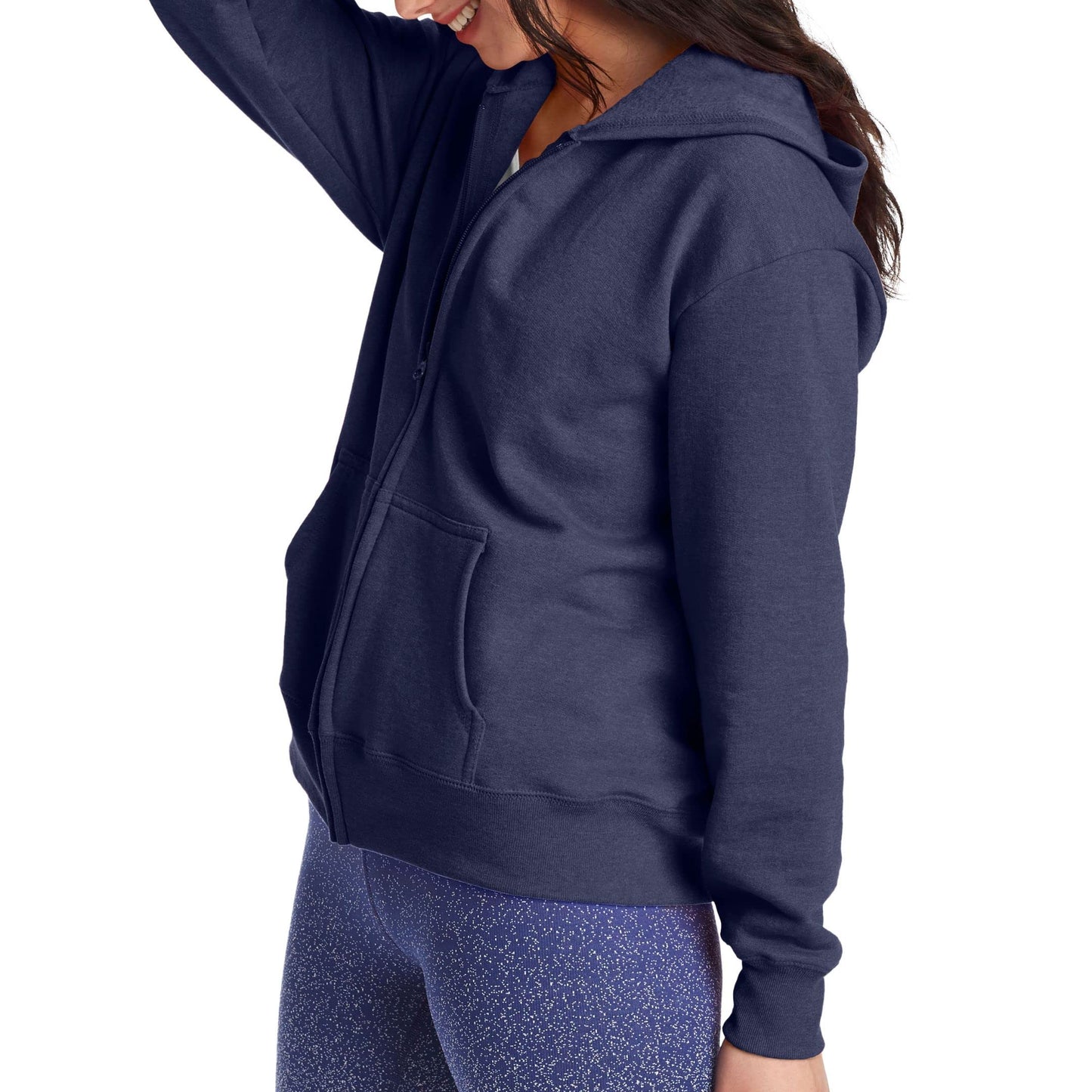 Hanes Women's EcoSmart Full-Zip Hoodie Sweatshirt, Navy Heather, Medium