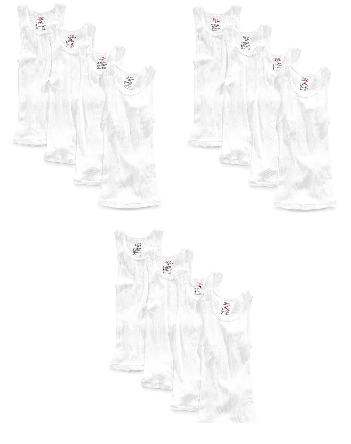 Hanes Men's 12 Pack A-Shirts Classic Tagless Tanks - White - Large