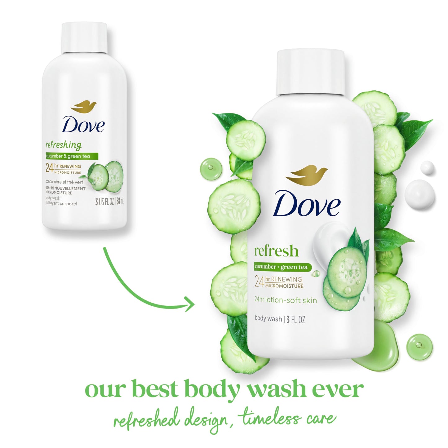 Dove Go Fresh Nourishing Body Wash, Cucumber and Green - 33.8 Fl Oz / 1L x 2 Pack