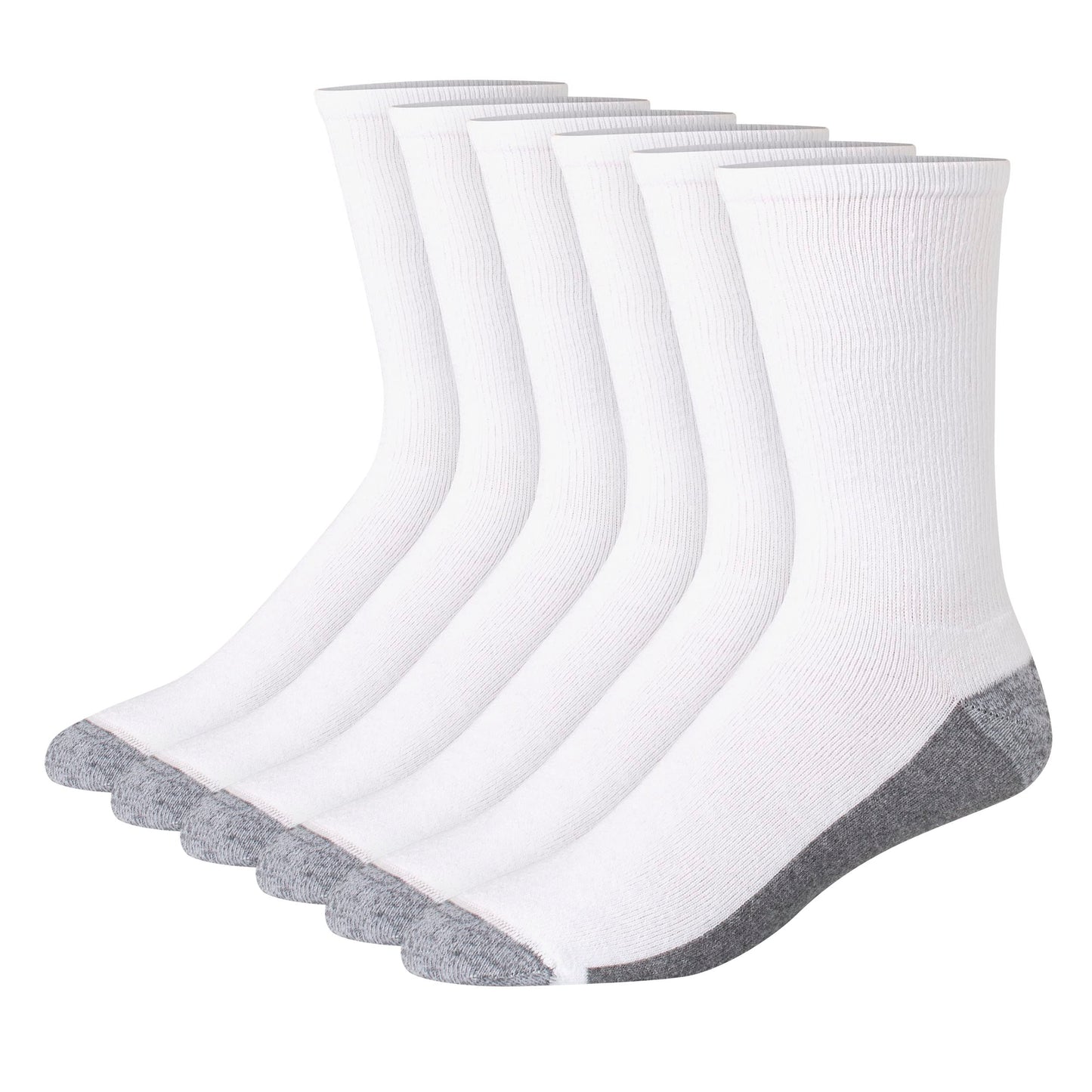 Hanes Mens Max Cushioned Socks, Moisture-wicking With Odor Control, 6-pack B&T ComfortTop White Crew, Black/Grey Foot Bottom - 6 Pack, 12-14 US