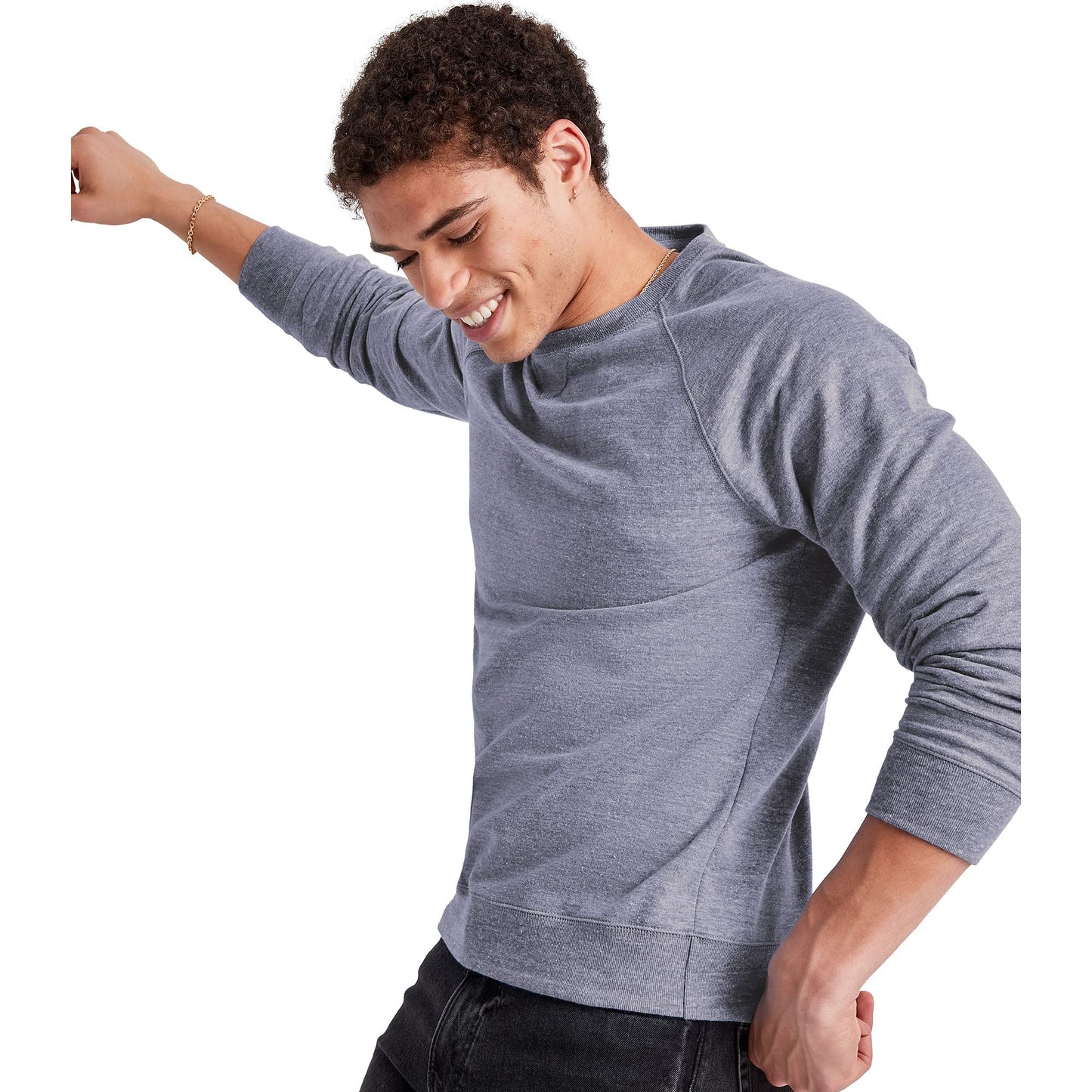 Hanes Men's Crewneck Sweatshirt, Tri-Blend French Terry, Navy Pe Heather, Medium
