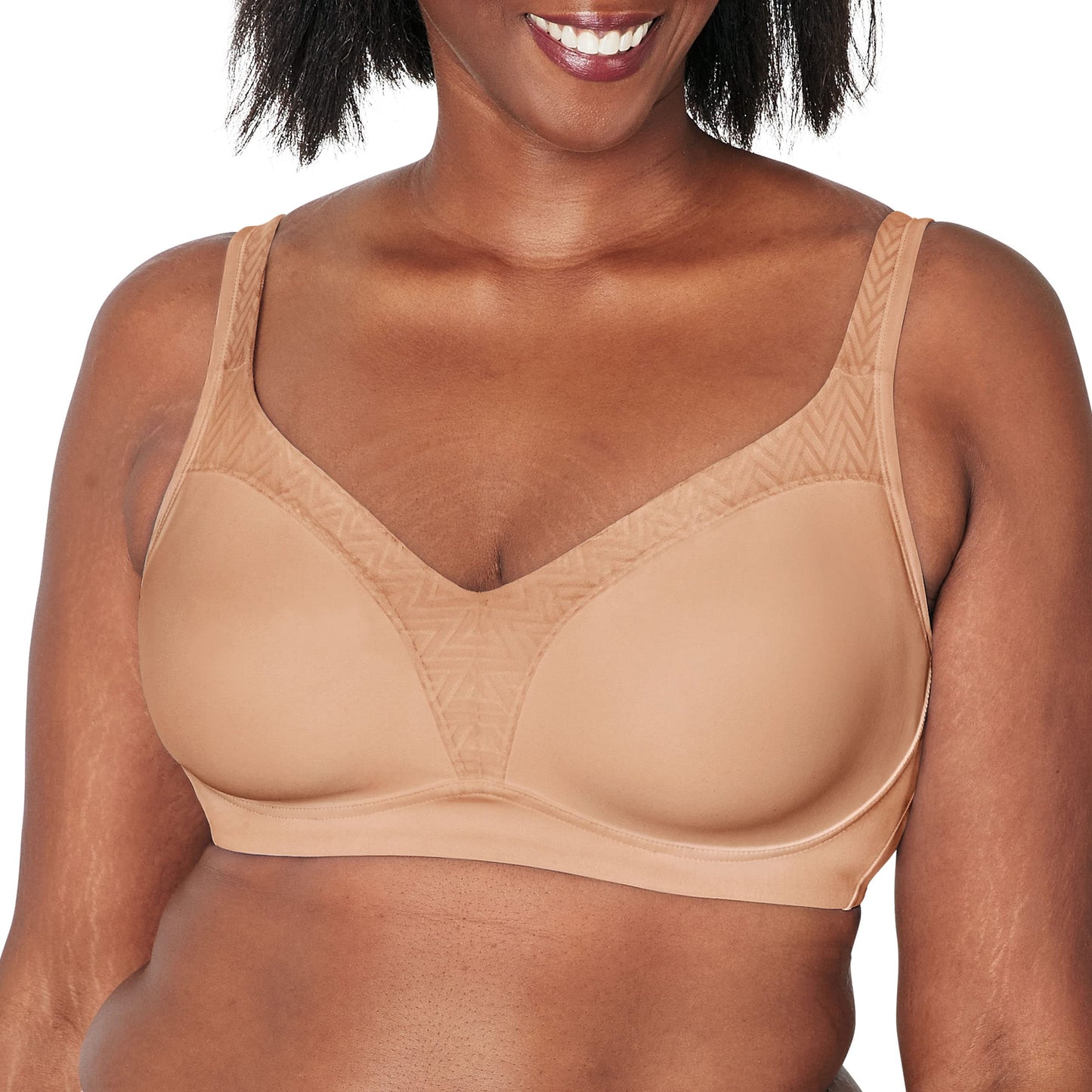 Playtex Women's Bounce Control, Coverage Convertible Wireless T-Shirt, Full-Support Wirefree Bra, Taupe, 44DD