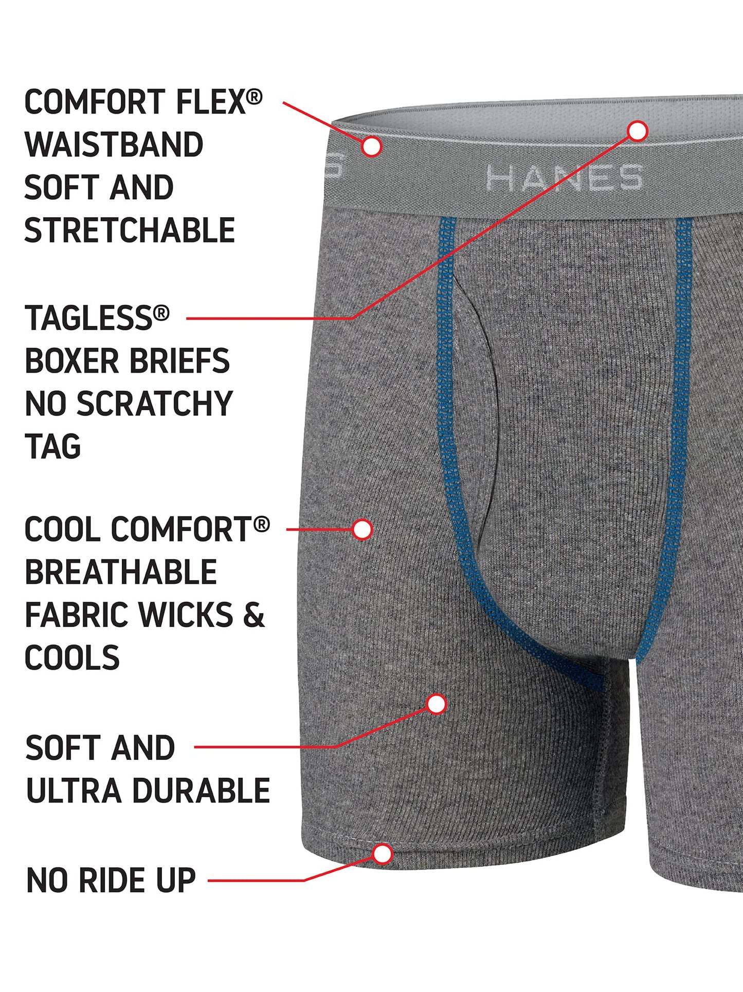 Hanes Boys' and Toddler Underwear, Comfort Flex and ComfortSoft Boxer Briefs, Multiple Packs Available, Grey/Blue/Black/Red-10, X-Large