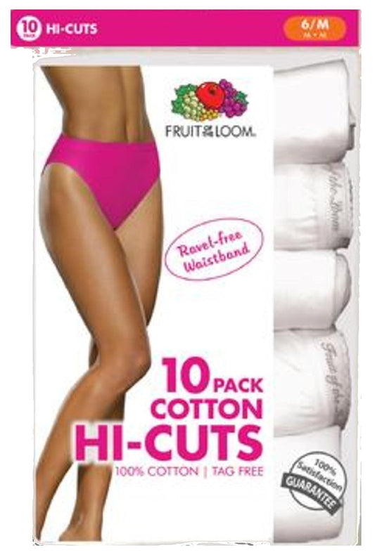 Fruit of the Loom Women's 10Pack White Hi Cuts Briefs Underwear Panties 9
