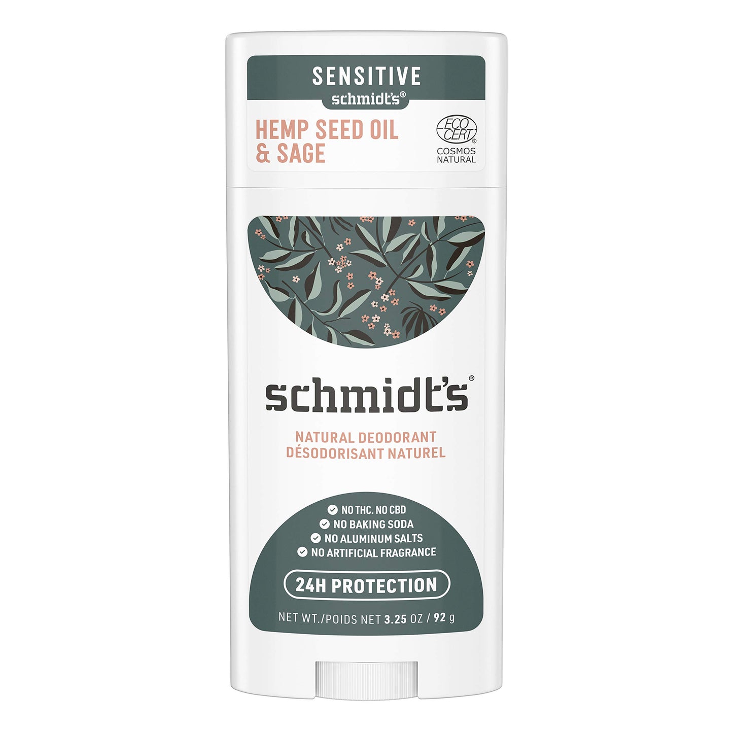 Schmidt's Aluminum Free Natural Deodorant for Women and Men, Hemp Seed Oil and Sage for Sensitive Skin with 24 Hour Odor Protection, Certified Cruelty Free, Vegan Deodorant, 3.25 oz,vetiver,sage,WHITE