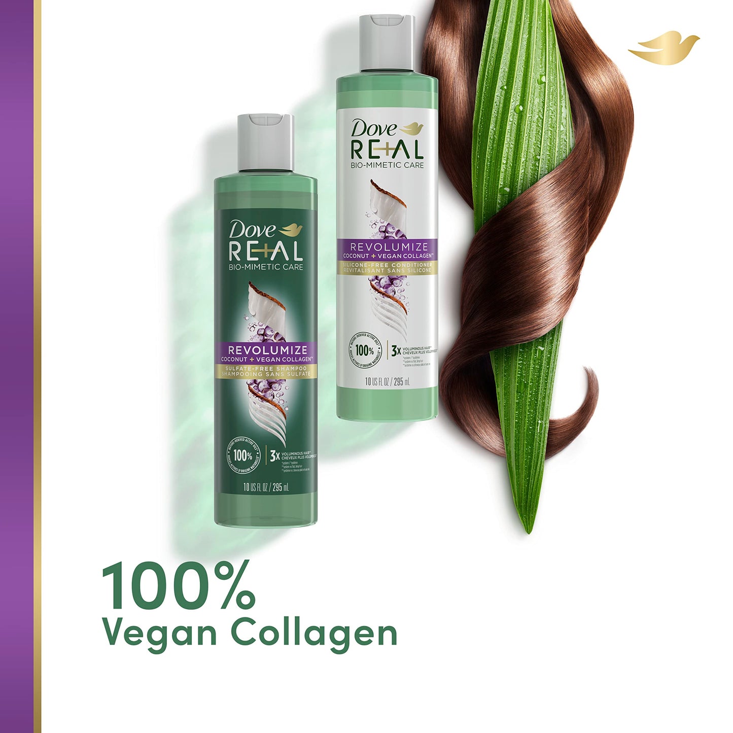 Dove RE+AL Bio-Mimetic Care Conditioner For Fine, Flat Hair Revolumize Silicone-Free Conditioner With Coconut + Vegan Collagen 10oz