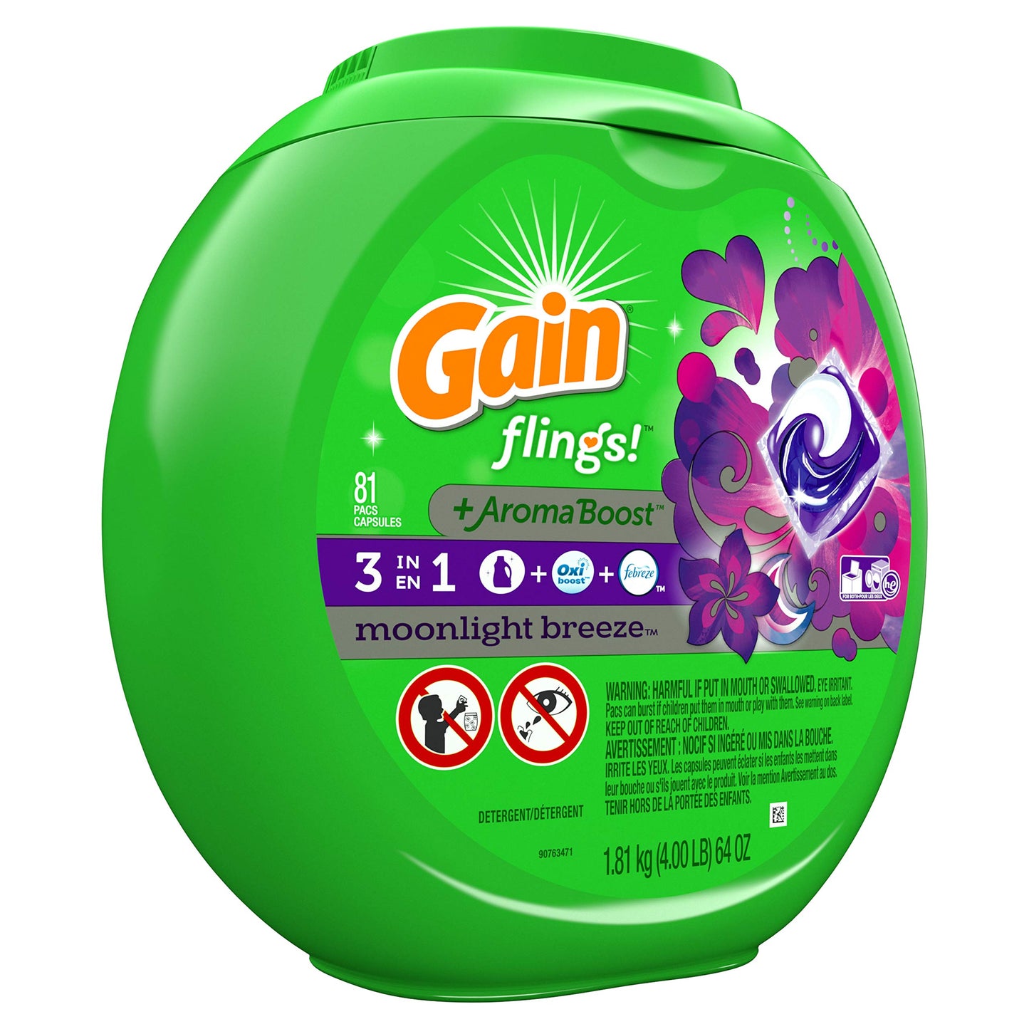 Gain flings! Laundry Detergent Soap Pods, High Efficiency (HE), Moonlight Breeze Scent, 81 Count - Packaging May Vary