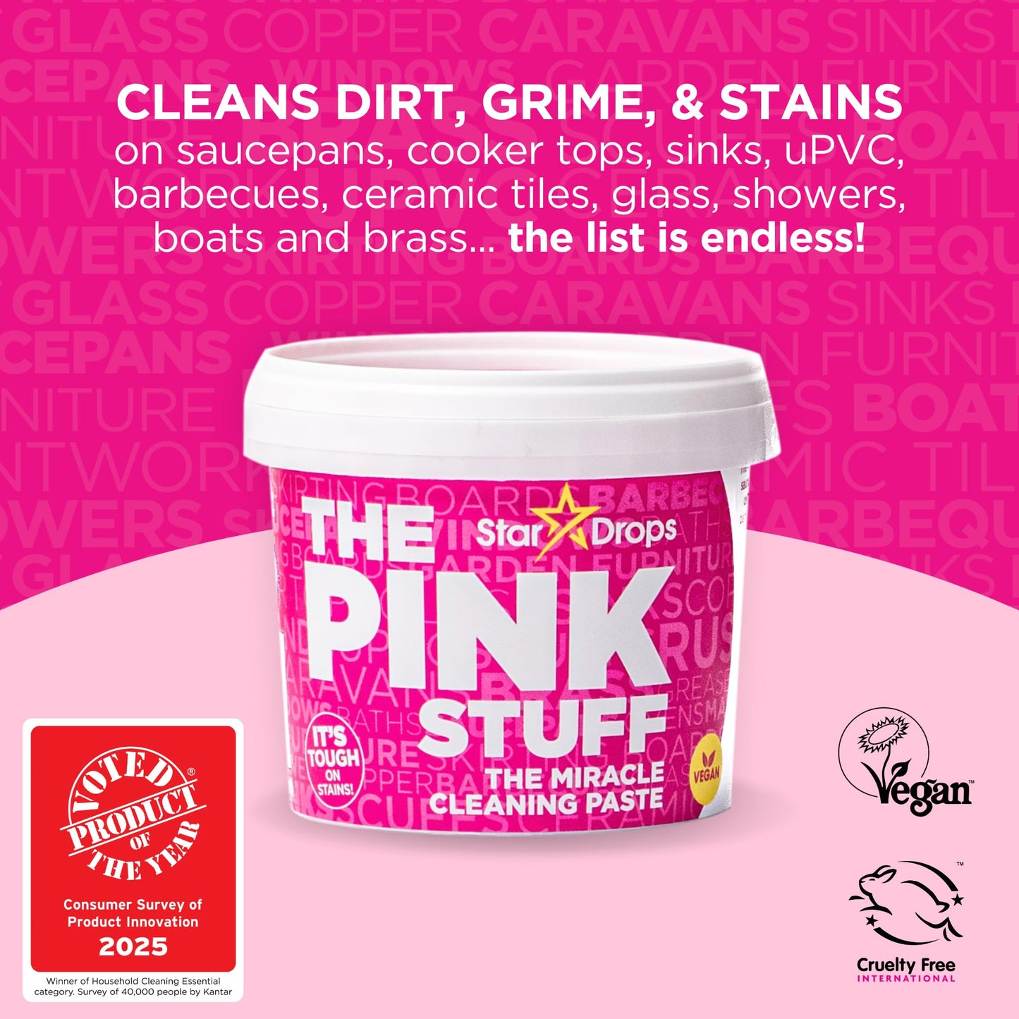 Stardrops The Pink Stuff Miracle Cleaning Bundle - Multi-Purpose Paste, Spray & Cream Cleaner (3-Pack) - Tough on Stains, Gentle on Surfaces