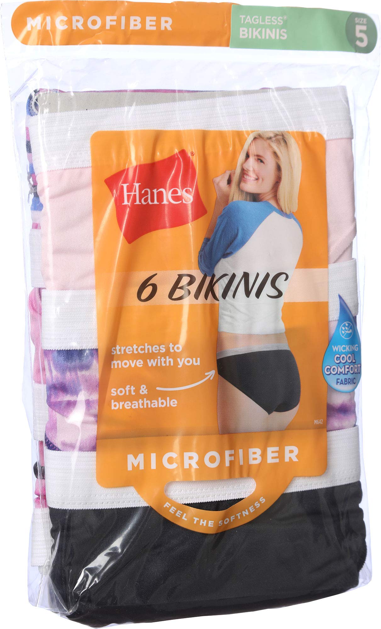Hanes Womens Cool Comfort Microfiber Sporty Bikinis 6-Pack, Assorted (6)