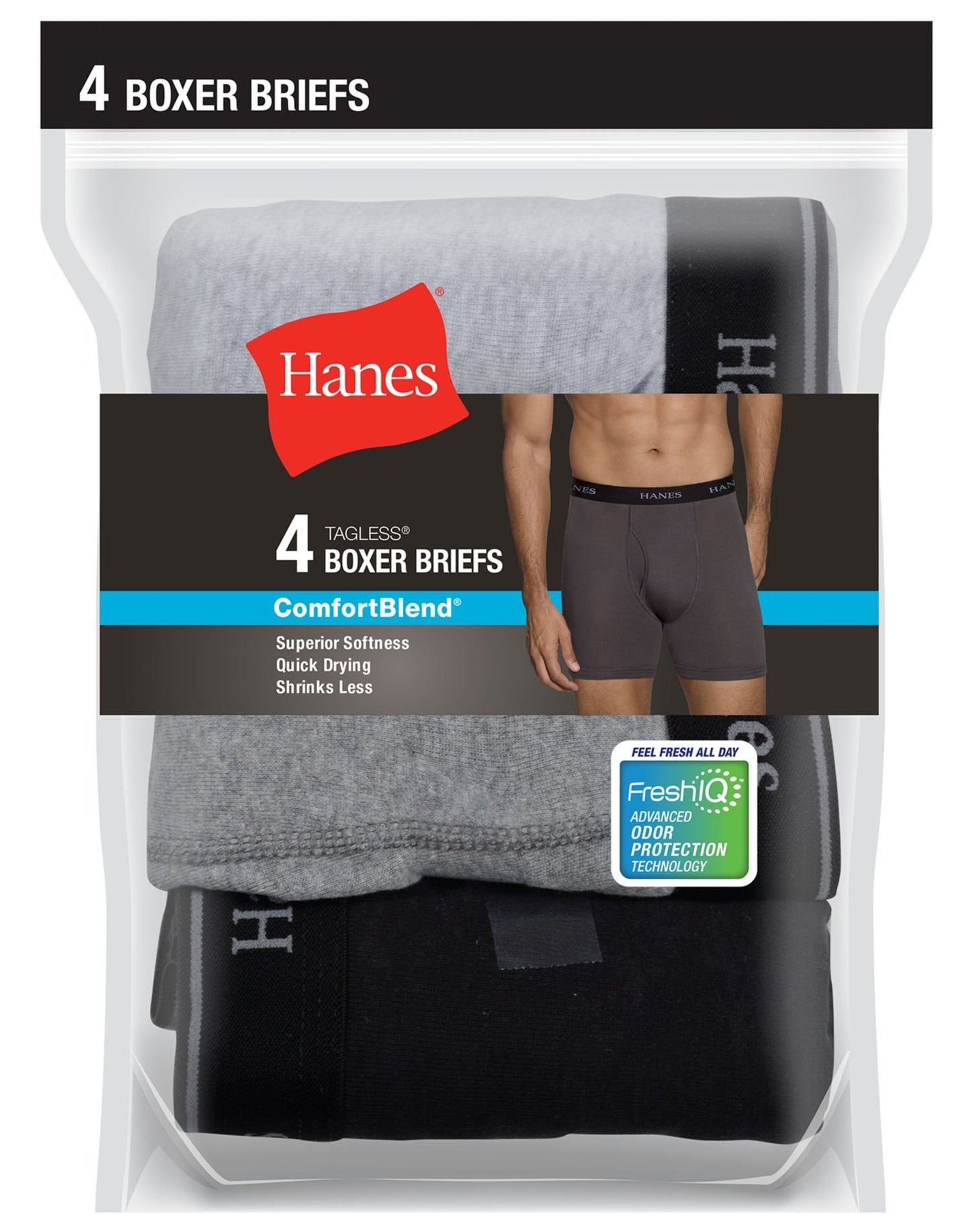 Hanes Men's 4-Pack ComfortBlend Boxer Brief with FreshIQ, Assorted, Small