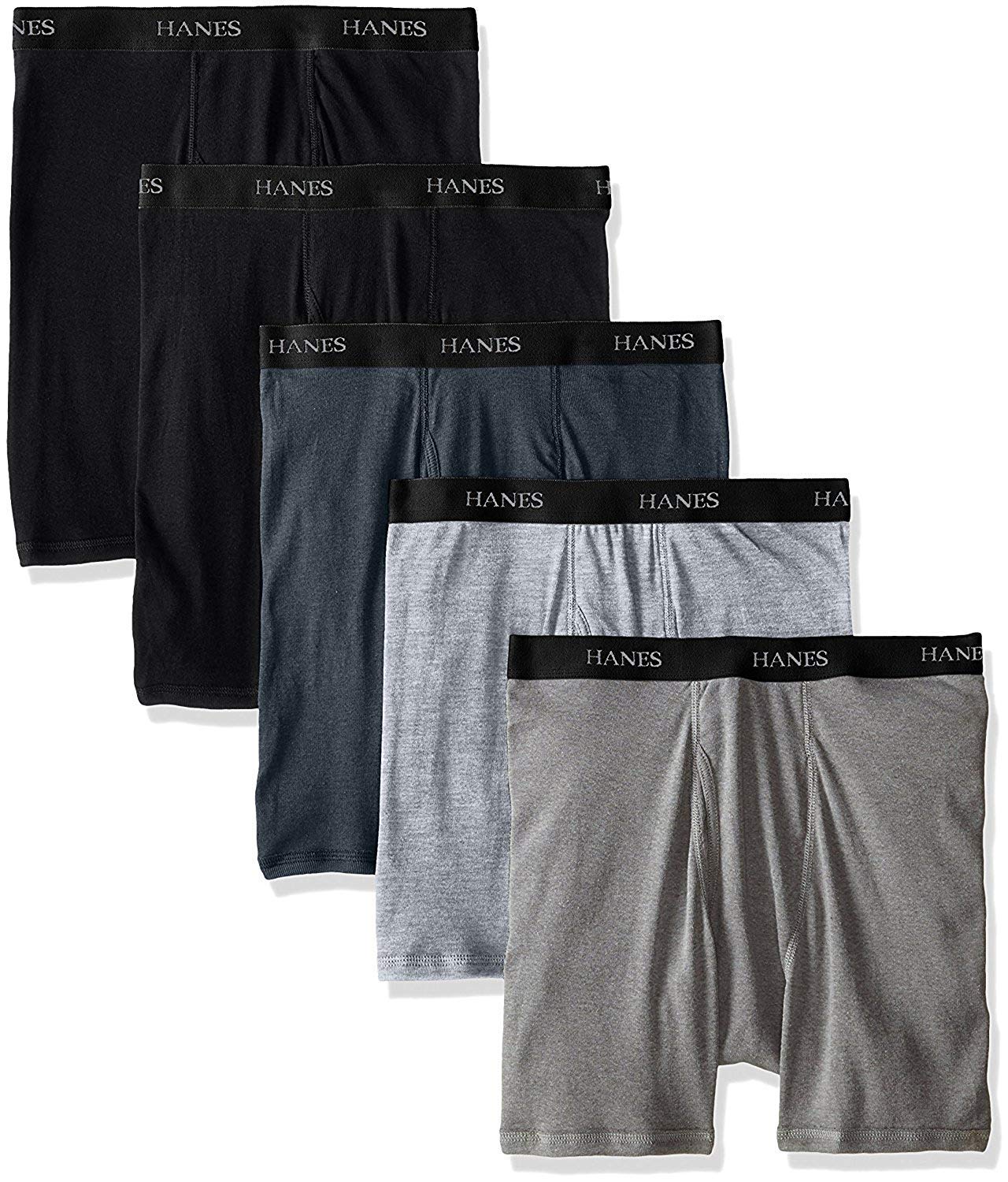 Hanes Men's Classics 5 Pack Boxer Brief (Black & Grey, XXXX-Large)