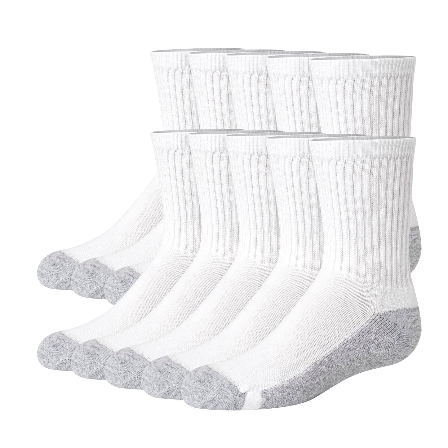Hanes Boys' Big Uniform Crew, Moisture-Wicking Socks, Cushioned Foot Bottoms, 10-Pairs, White-12 Pack, Medium