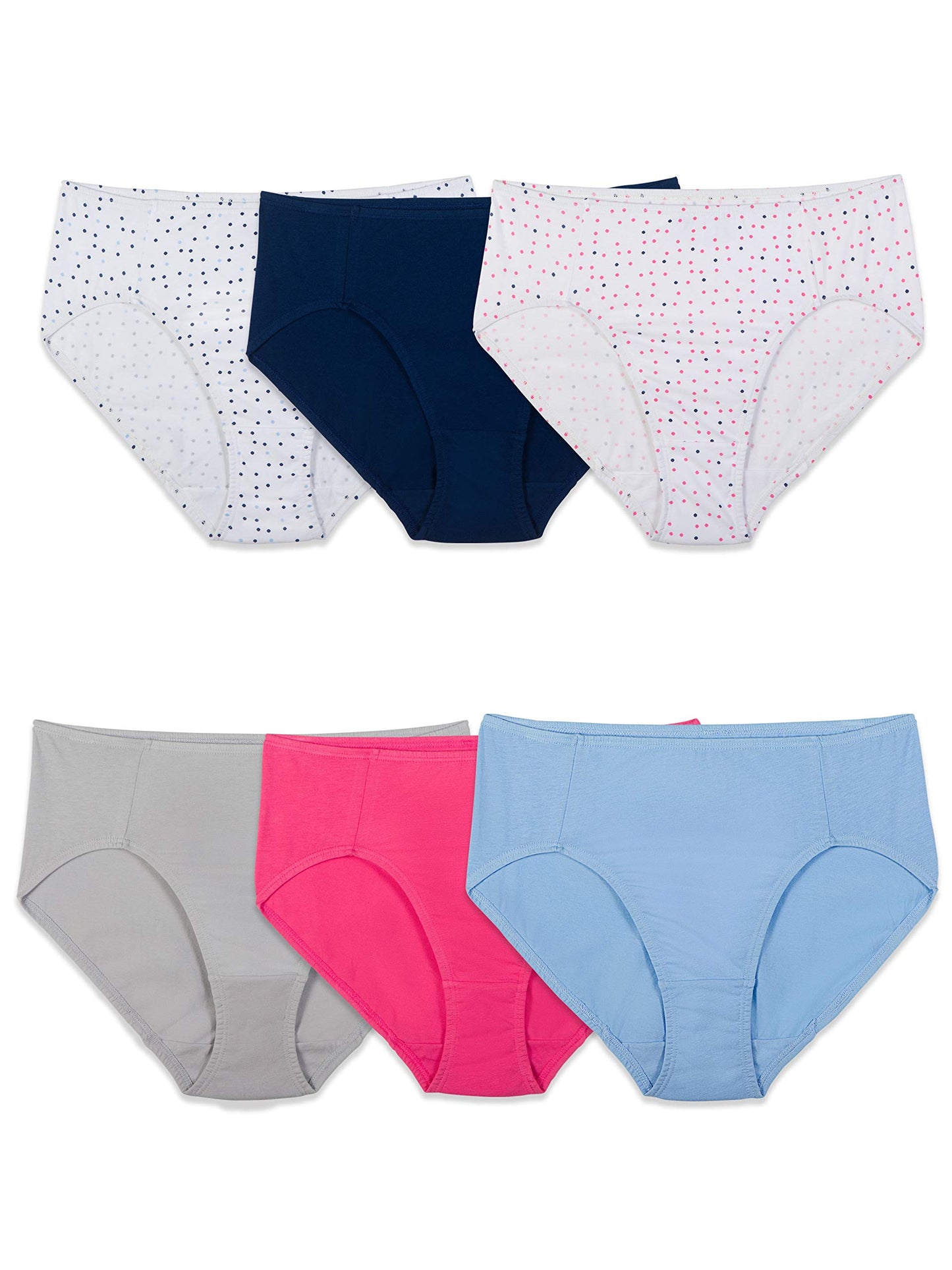 Fruit of the Loom Women's 6 Pack Comfort Covered Waistband Hi-Cut Panties, Assorted, 10
