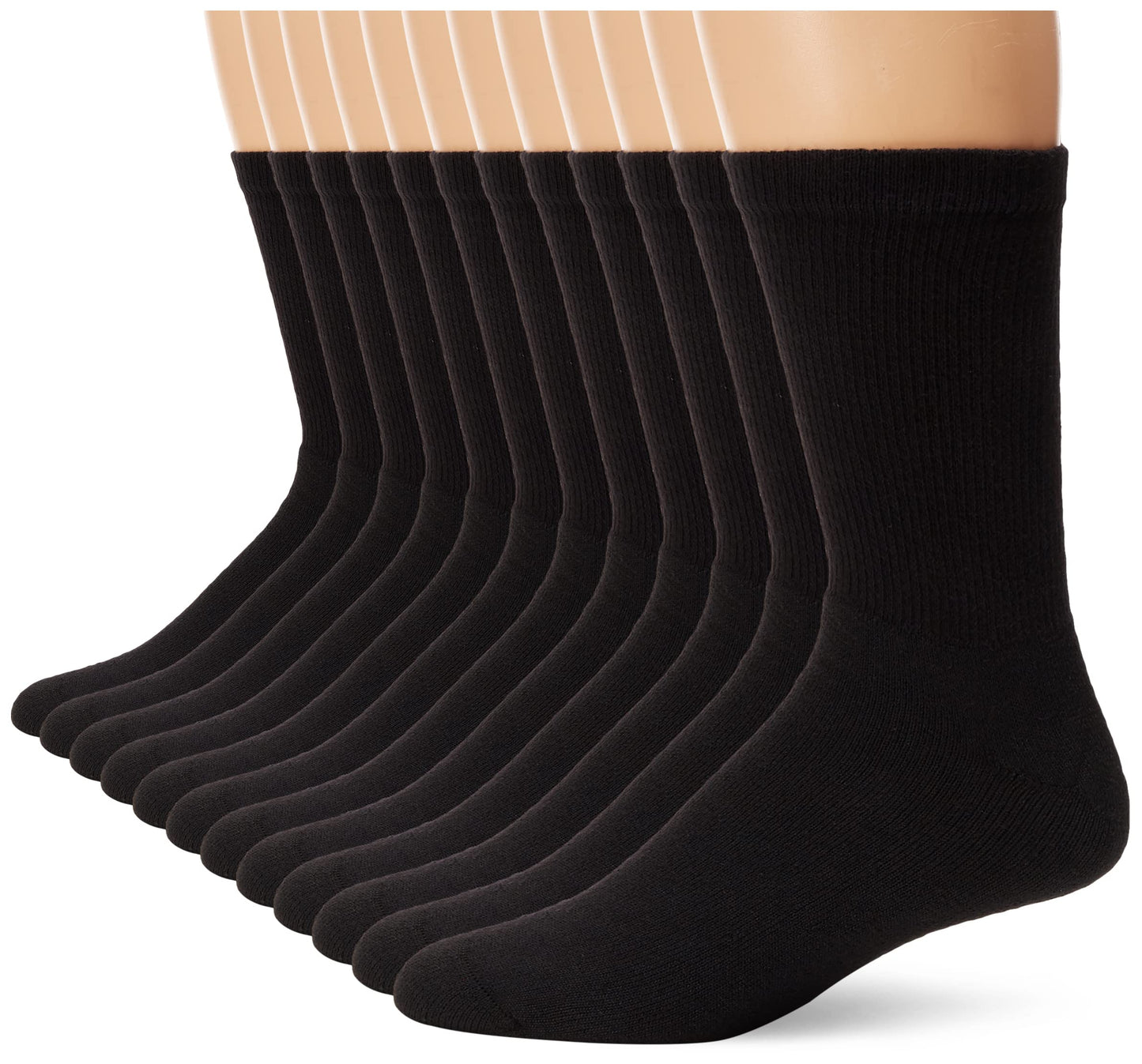 Hanes Men's Cushion Crew Socks (10-13 / Shoe: 6-12, Black)