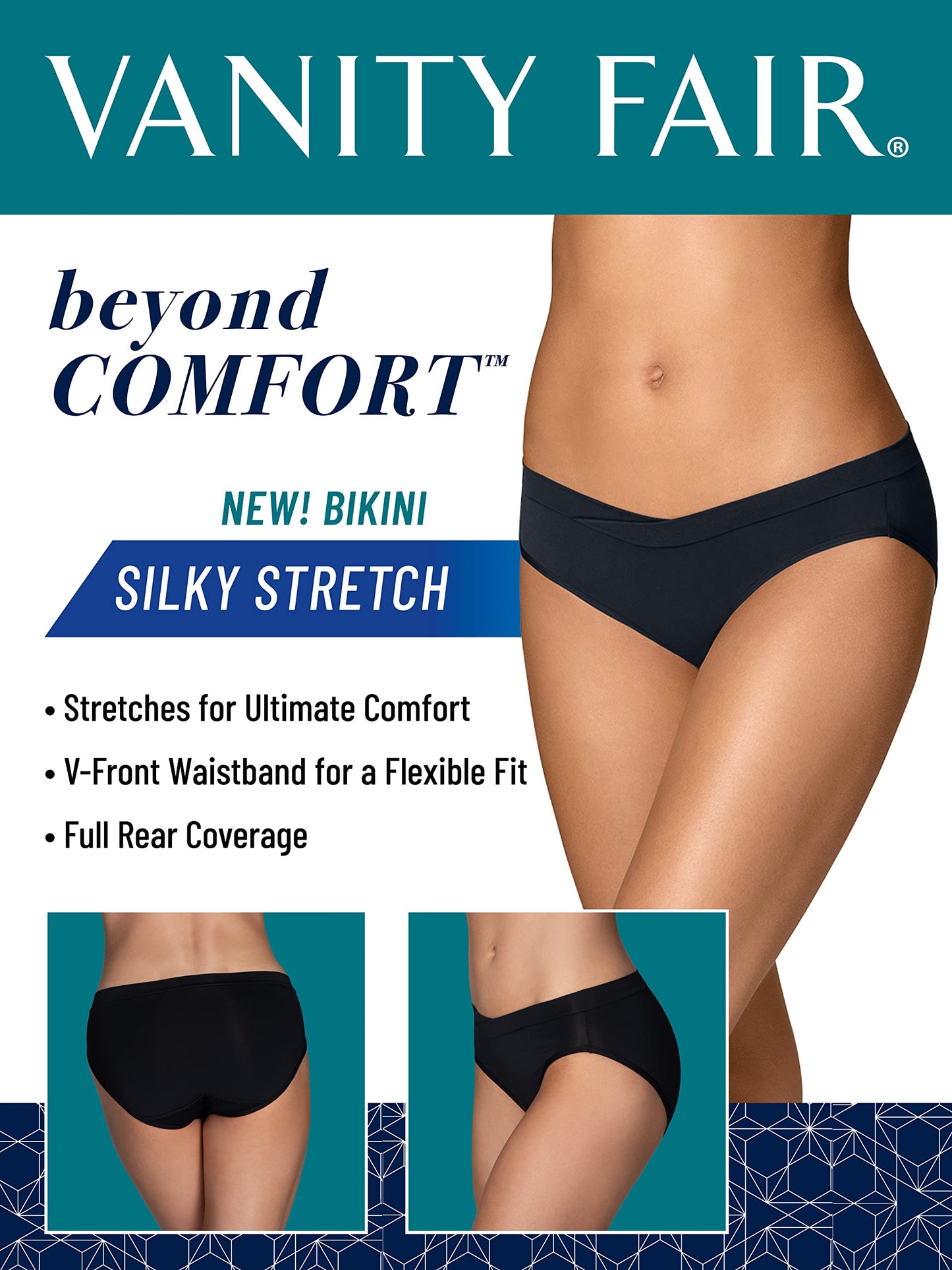 Vanity Fair Women's Beyond Comfort Bikini Panties, Silky Stretch-3 Pack-Black, 9