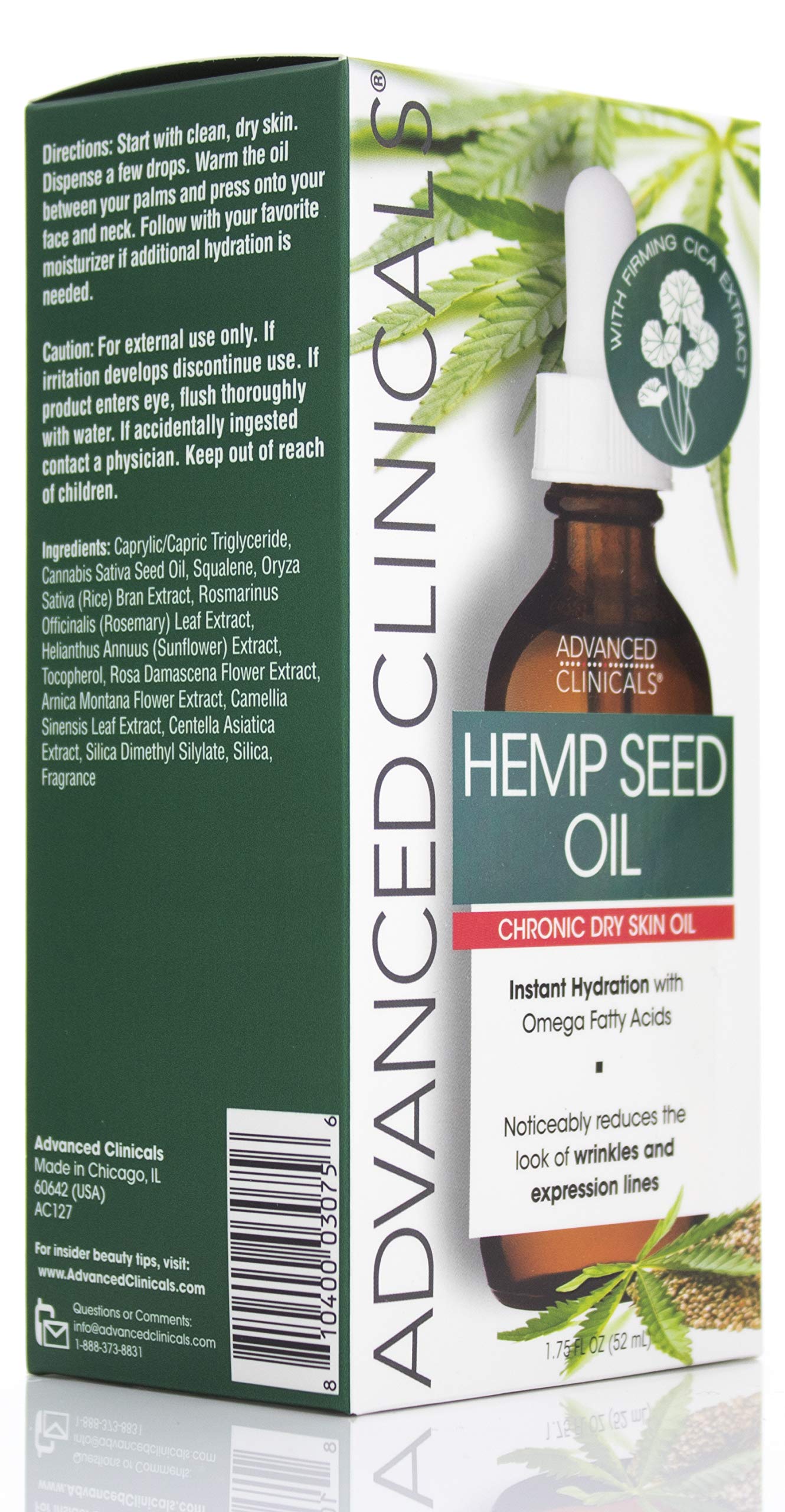 Advanced Clinicals Hemp Seed Oil for Face. Cold Pressed Hemp Seed Oill instantly hydrates skin and helps with Wrinkles, Fine Lines, and Expression Lines, 2-Pack