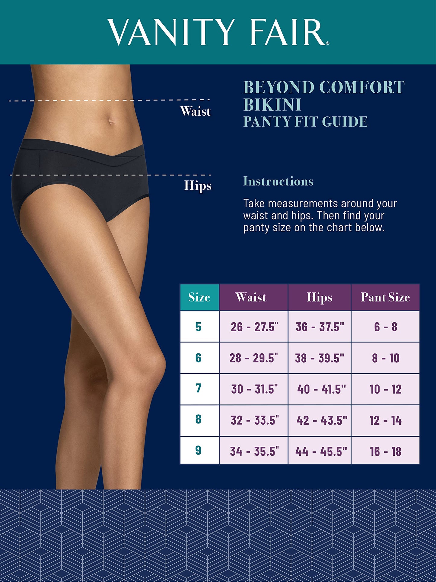 Vanity Fair Women's Beyond Comfort Bikini Panties, Silky Stretch-3 Pack-Black, 9